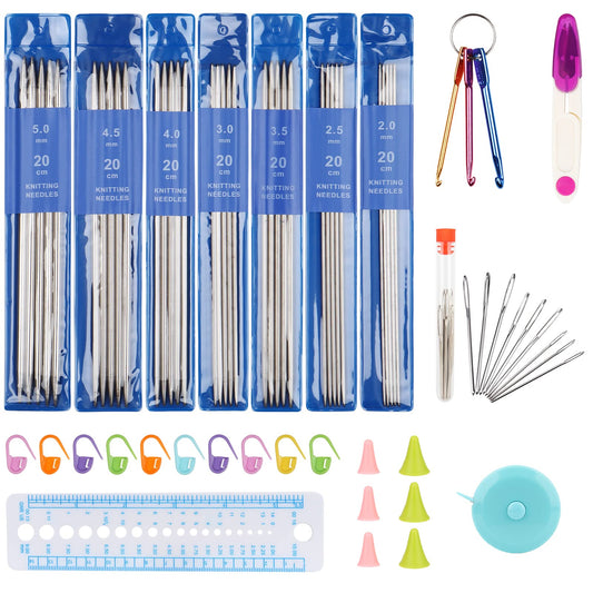 Coopay Double Pointed Knitting Needles Set 7.9", 35 PCS Stainless Steel Straight Knitting Needles 2.0mm-5.0mm, Double Ended Sweater Knitting Set Knitting Needle Kit with Knitting & Crochet Supplies