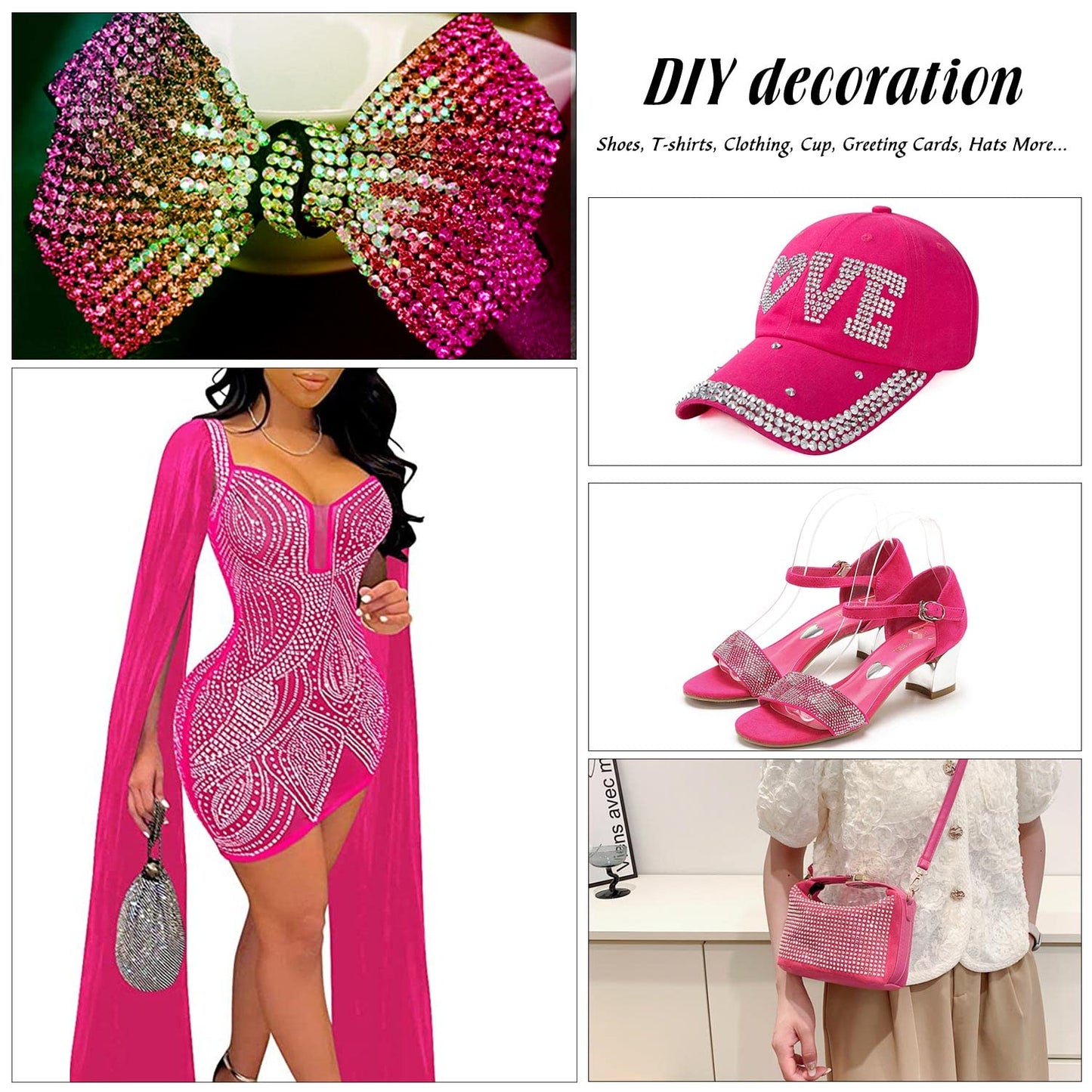 MEIBITE 6796PCS Light rose Hotfix Rhinestones Crystal Stones Glass for Fabric Clothes Shirts Sparkly Flat Back Round with Tweezers and Picking Pen (SS6~SS30 Set)