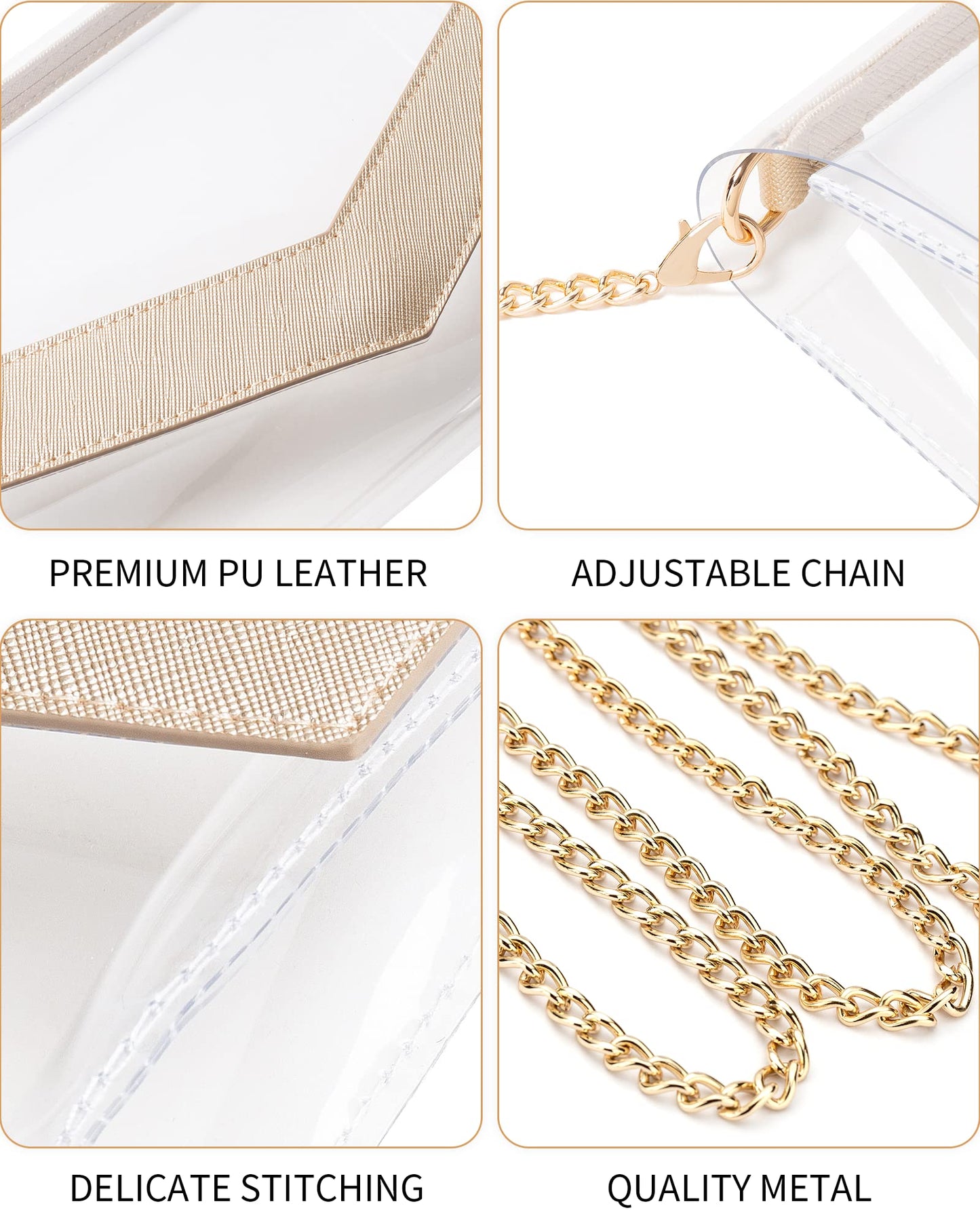 Vorspack Clear Bag Stadium Approved - Cute Clear Purse for Women PVC Clear Crossbody Bag for Sports Concert Festival - Gold