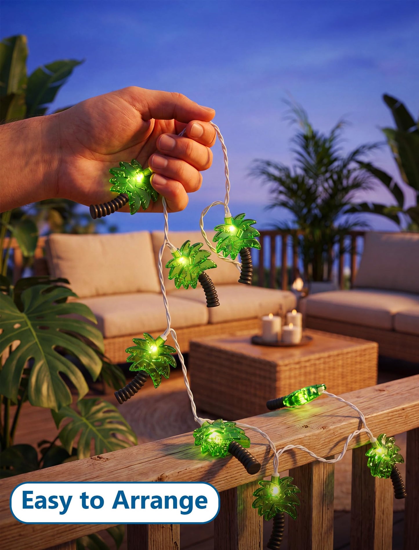 8.5Ft Palm Tree String Lights Outdoor, Waterproof Patio Palm Tree Lights String with 10 Mini Incandescent Lights, Summer Beach Theme String Lights for Indoor Bedroom Christmas Party Decor, White Wire