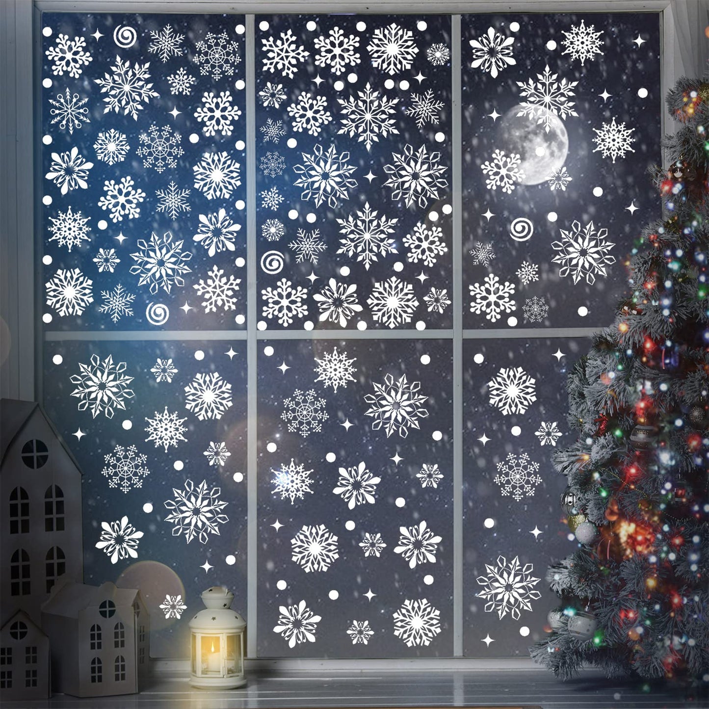570 Pieces Snowflake Window Clings Winter Window Clings Christmas Snowflake Decal Stickers Decorations for Christmas Theme Party New Year Supplies, 12 Sheets(White)