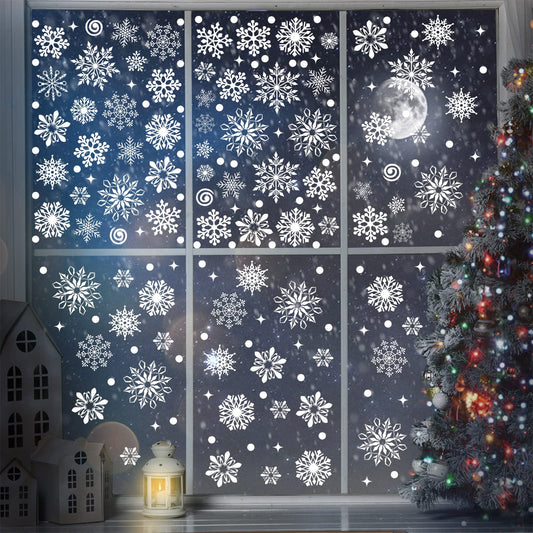 570 Pieces Snowflake Window Clings Winter Window Clings Christmas Snowflake Decal Stickers Decorations for Christmas Theme Party New Year Supplies, 12 Sheets(White)