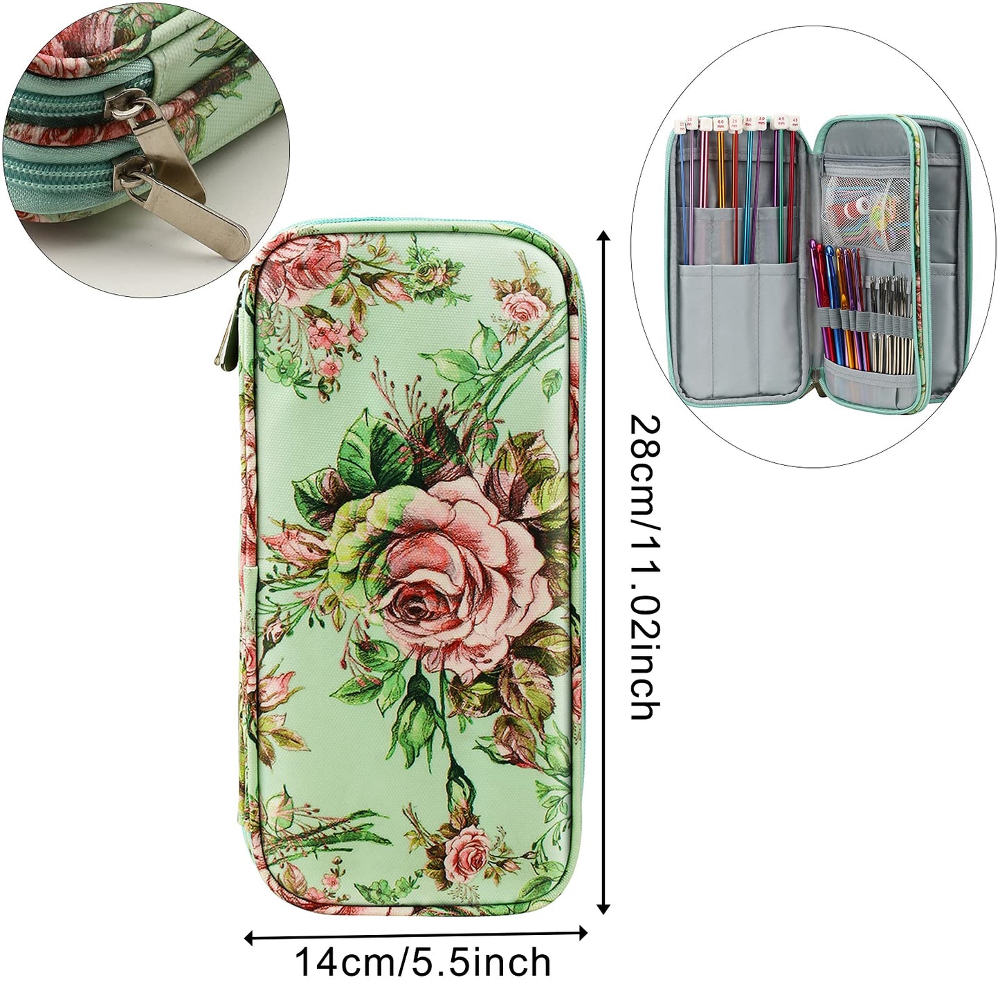 LOOEN 68pcs Crochet Hooks Set,Aluminum Tunisian Crochet Hooks Set Afghan Knitting Needles Kit with Case,11pcs 2mm/B-8mm/L Multicolor Hooks and Necessary Accessories,Gift for Mom (Green New)