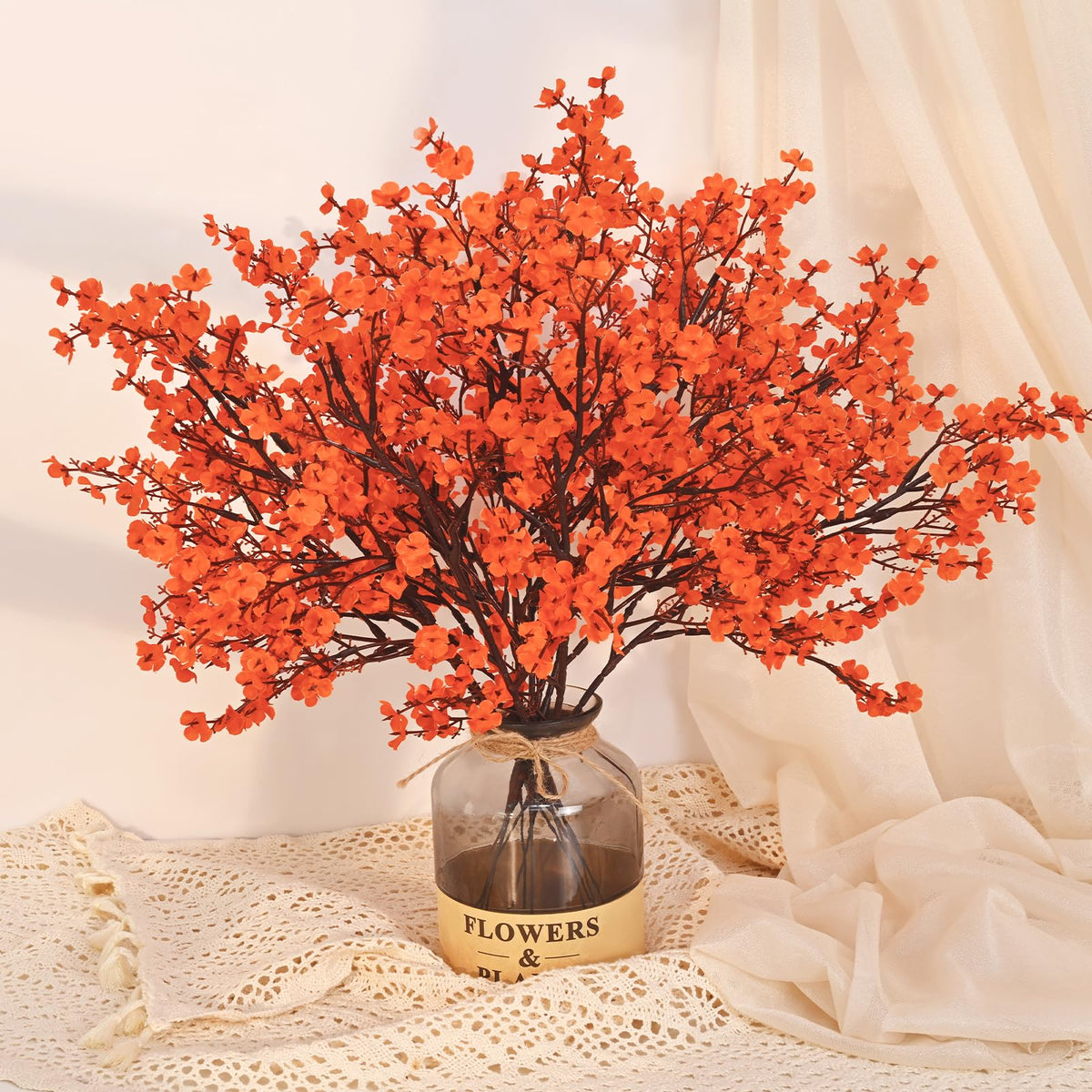 5 Pcs Fake Fall Flowers, Real Touch Babys Breath Artificial Flowers, Orange