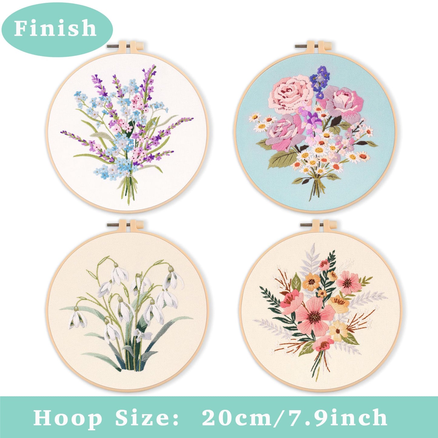 REEWISLY 4pcs of Embroidery kit with Patterns and Instructions, DIY Adult Beginner Cross Stitch Kits, Including 2 Plastic Embroidery Rings, 1 Pair of Scissors, Colored Threads and Needles