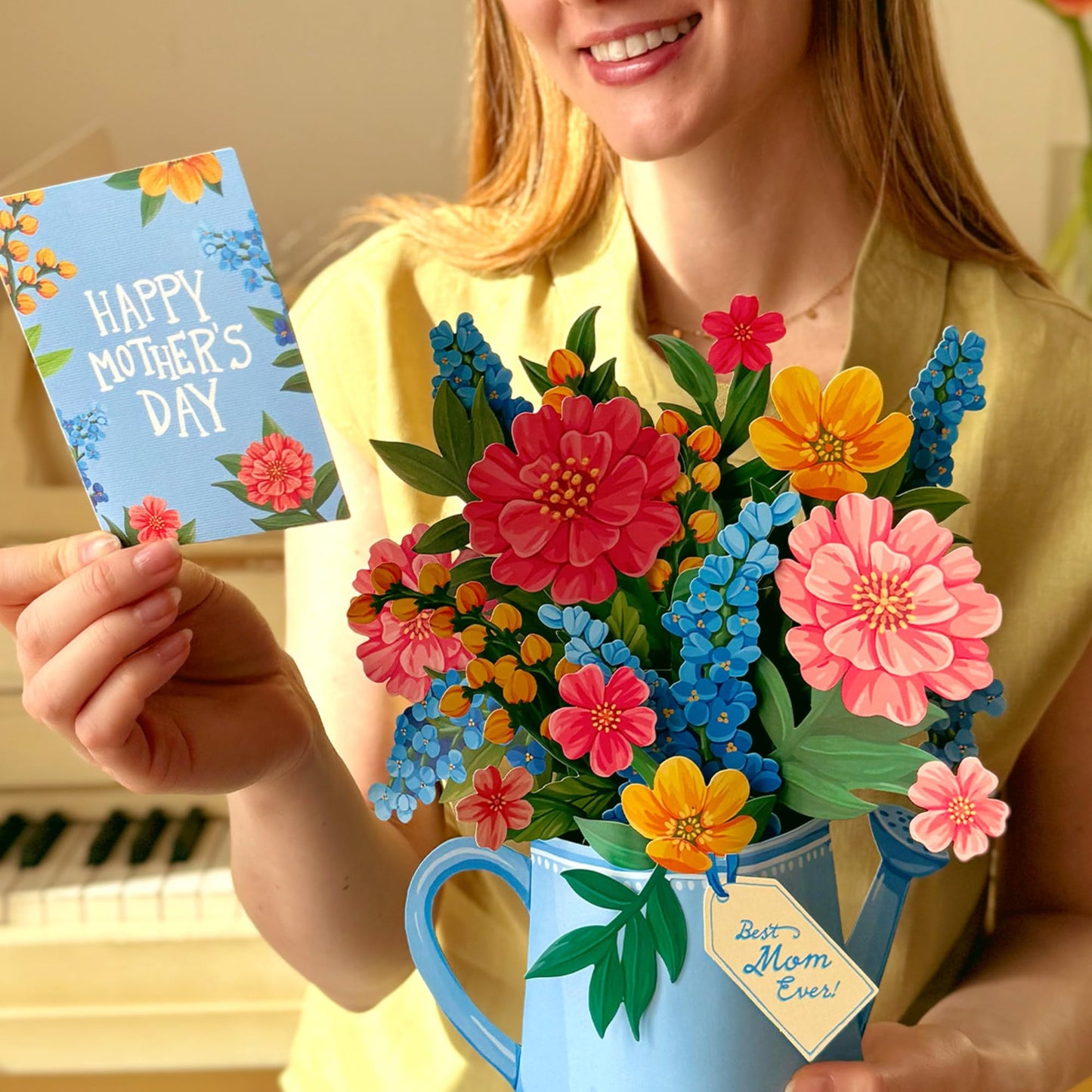Freshcut Paper Mother's Day Sprinkle of Sunshine Pop Up Cards, 12 Inch Life Sized Forever Flower Bouquet 3D Popup Greeting Card, Birthday Card, Mother's Day Card, Blank Notecard & Envelope