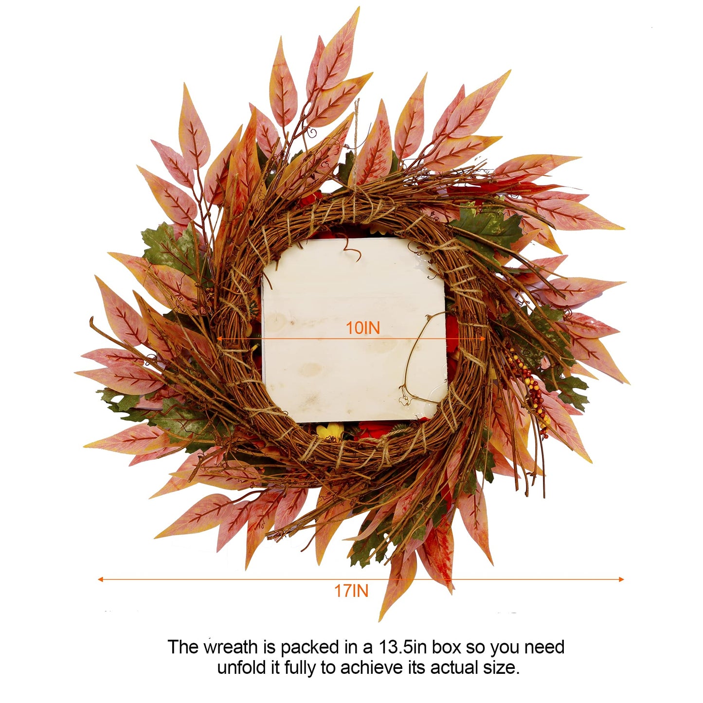 MAGGIFT Fall Wreath, 17 Inch Thanksgiving Wreaths for Front Door, with Artificial Maple Leaves, Sunflowers and Pumpkins, Ideal for Autumn Harvest Wall Indoor Outdoor Decorations