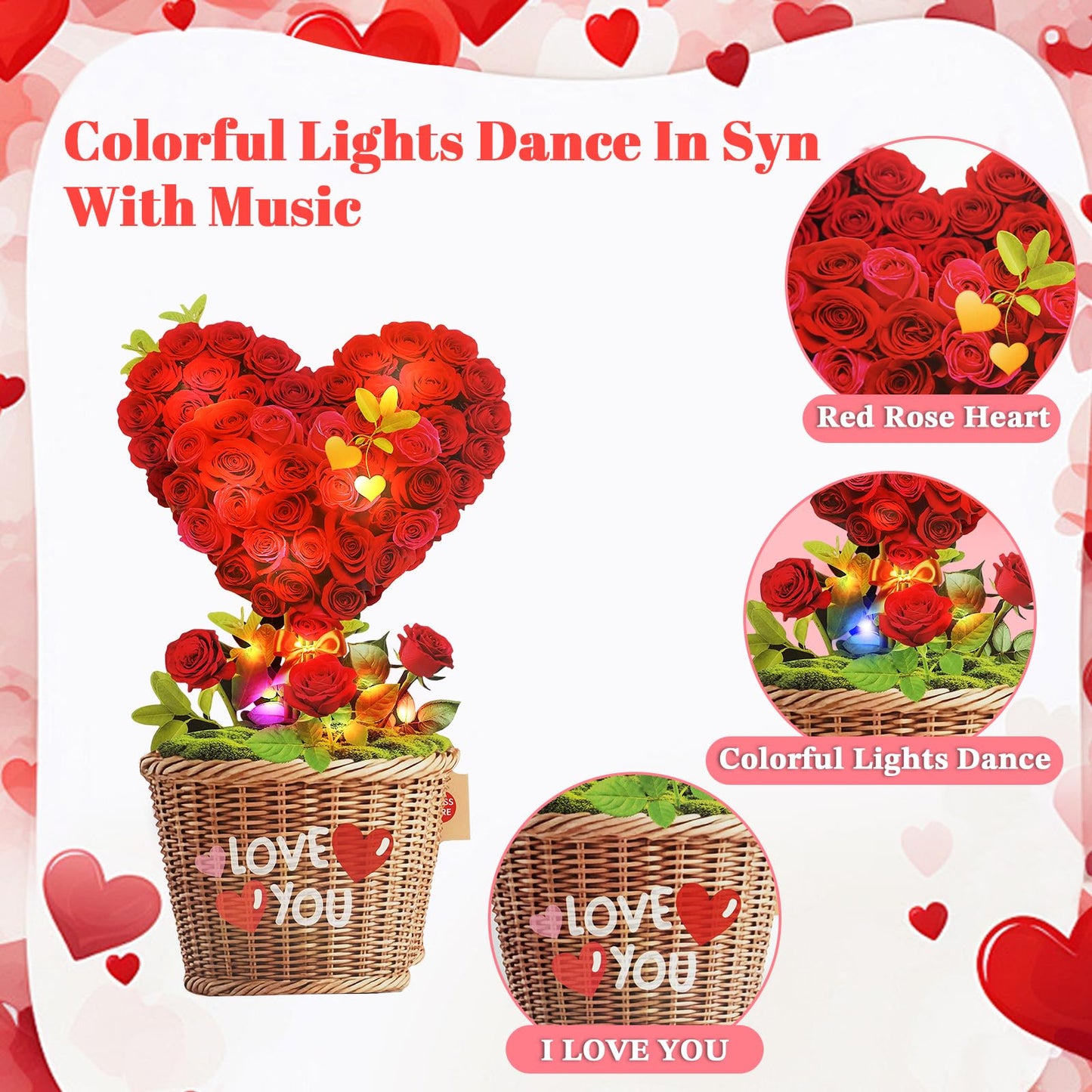 MZD8391 Mothers Day Card with MUSIC & LIGHTS, 3D Pop Up Birthday Card & Anniversary Card, Love Tree Hearts, 10 Inch Life Sized Forever Bouquet Mothers Day Gift for Women Her Wife Mom