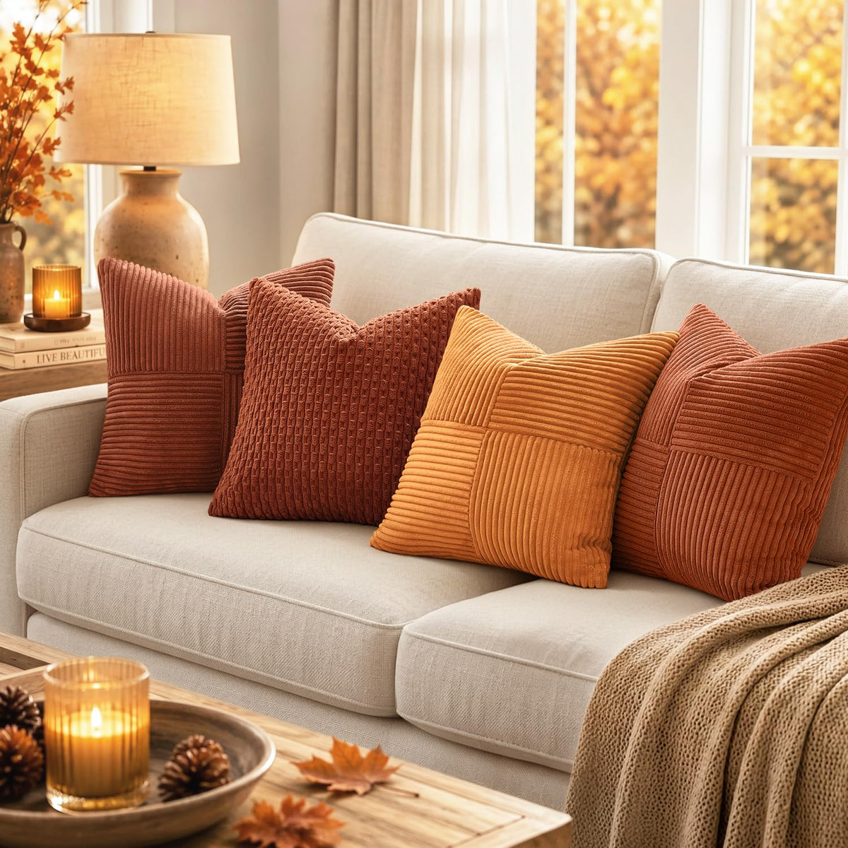 MIULEE Fall Rust Boho Decorative Throw Pillow Covers for Couch 18x18 Inch