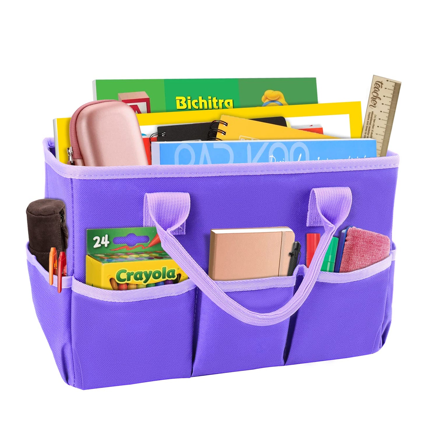 ZKOO Art Organizer Desktop Craft Storage Tote Bag Organizer for Crafts, Sewing, Paper, Art, Canvas, Supplies Storage Organization with Handles for Travel or Daily Use (Purple, Small)