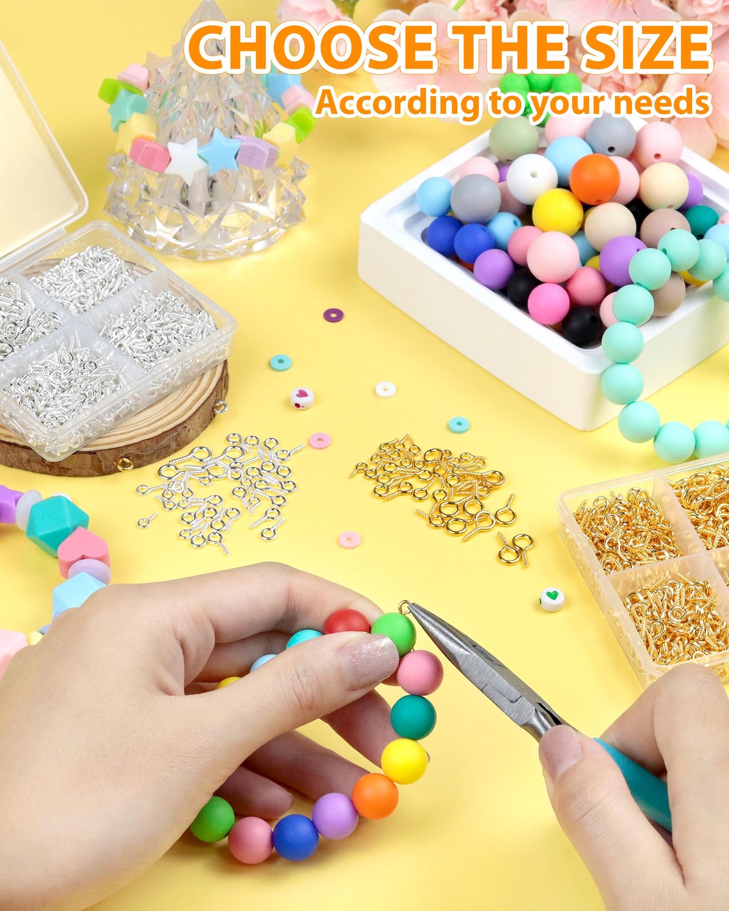 600pcs   Small Screw Eye Pins for Jewelry Making & DIY Crafts, Mini Eyelet Screws for Art Projects & Bead Charms, Tiny Eye Hooks & Screw Eyes for Crafts (Gold & Silver, 3 Sizes)