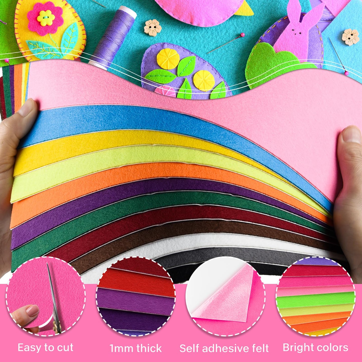 Morcheiong 12 Pcs Self Adhesive Felt Sheet Soft Felt Sheets with Adhesive Backing for Art Project and Sewing DIY Craft(11.8"x7.9"/30x20cm)- 12 Colors