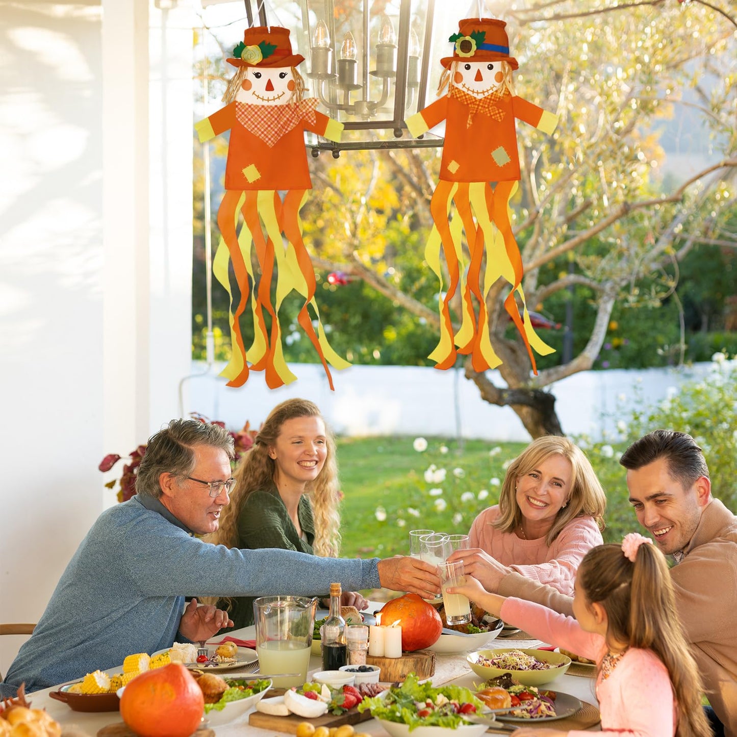 2 Pcs Fall Scarecrows Windsocks, 40 Inch Outdoor Autumn Wind Sock Thanksgiving Hanging Scarecrow Decorations for Garden Patio Party Home Yard Decor