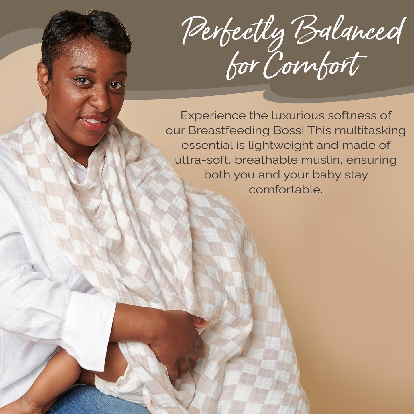 Itzy Ritzy Breastfeeding Boss Multi-Use Cover – A Nursing Cover, Swaddle, Car Seat Wrap, Tummy Time Mat & Burp Cloth All in One – Made of Soft Muslin Fabric & Measures 47” x 47” (Checkerboard)