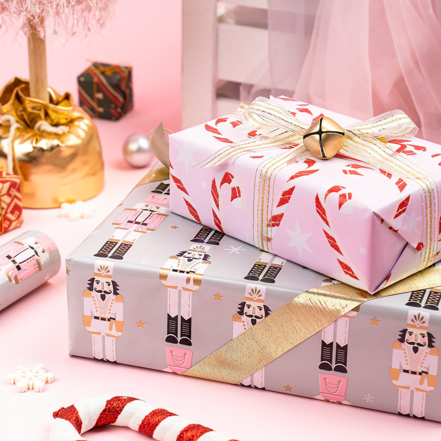 30 Inch Jumbo Reversible Nutcracker Christmas Wrapping Paper - 30 Inch x 33 Feet - Nutcracker and Candy Cane Design Printed on Pearlized Paper for Chrsitmas, Holiday, Party Celebration