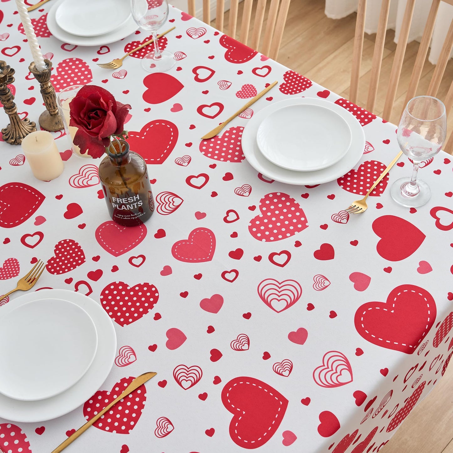 Valentine's Day Tablecloth 60 x 84 Inch Red Love Heart Rectangle Table Cloth - Oblong Polyester Fabric Table Cover for Valentine Wedding Anniversay Dinner Party Picnic Kitchen Decorations