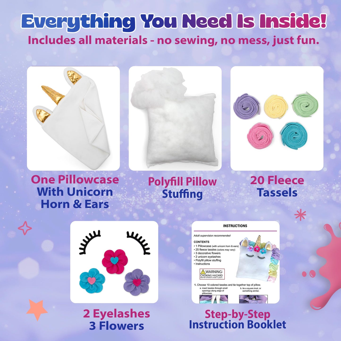 Unicorn Pillow Kit - No Sew Unicorn Craft Kit - Gifts for Girls, Arts and Crafts for Kids Ages 4-8 - Unicorn Toys for 6 Year Old Girl Gifts, Birthday, Easter, Toddlers, Teens
