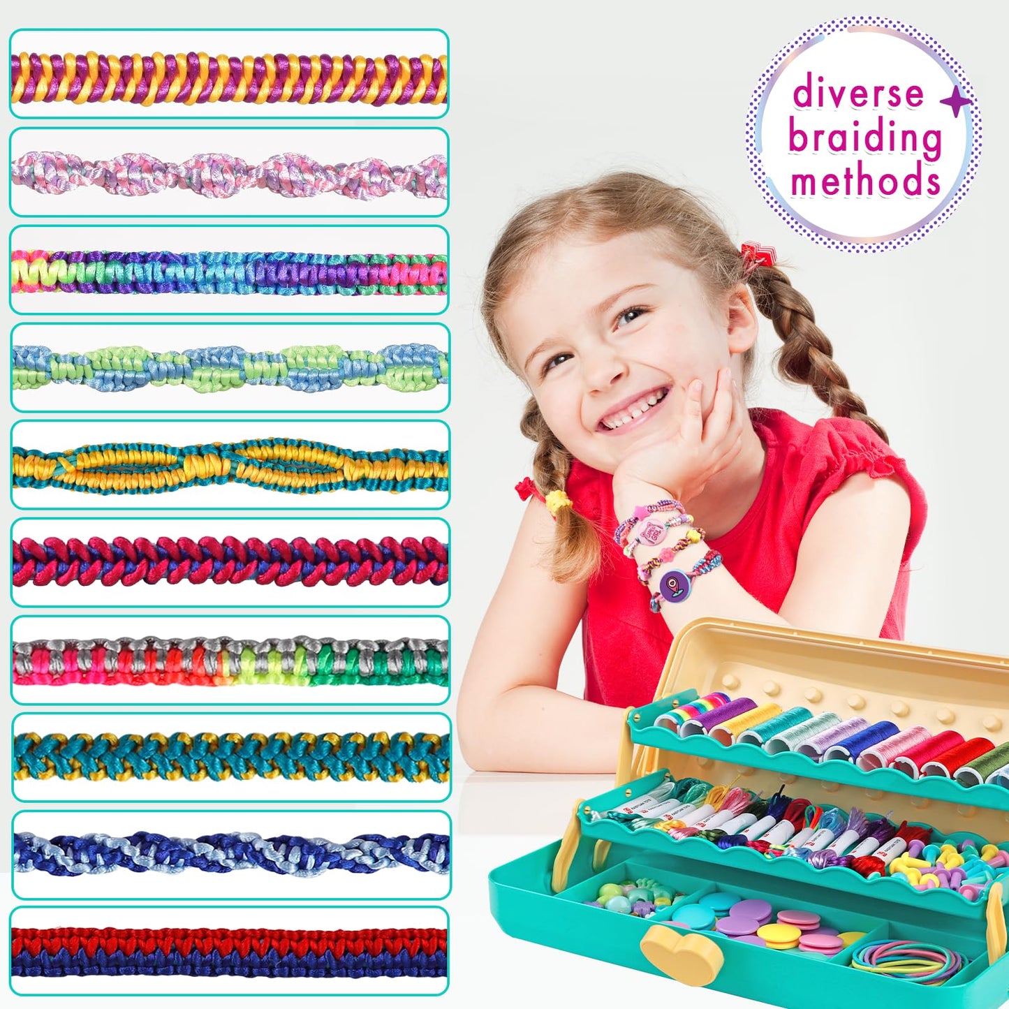 TingingYuli Friendship Bracelet Making Kit for Girls 8-12, DIY String Bracelet Maker with 3-Layer Storage Box, Arts and Crafts for Kids Ages 6-12, Easter Christmas Birthday Gift Set