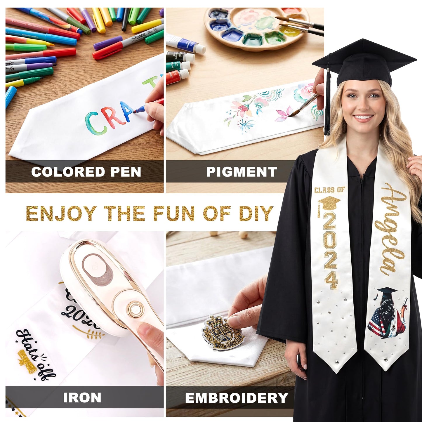 GraduatePro White Sublimation Blank Stole Sash 60 Inches Long for Adults