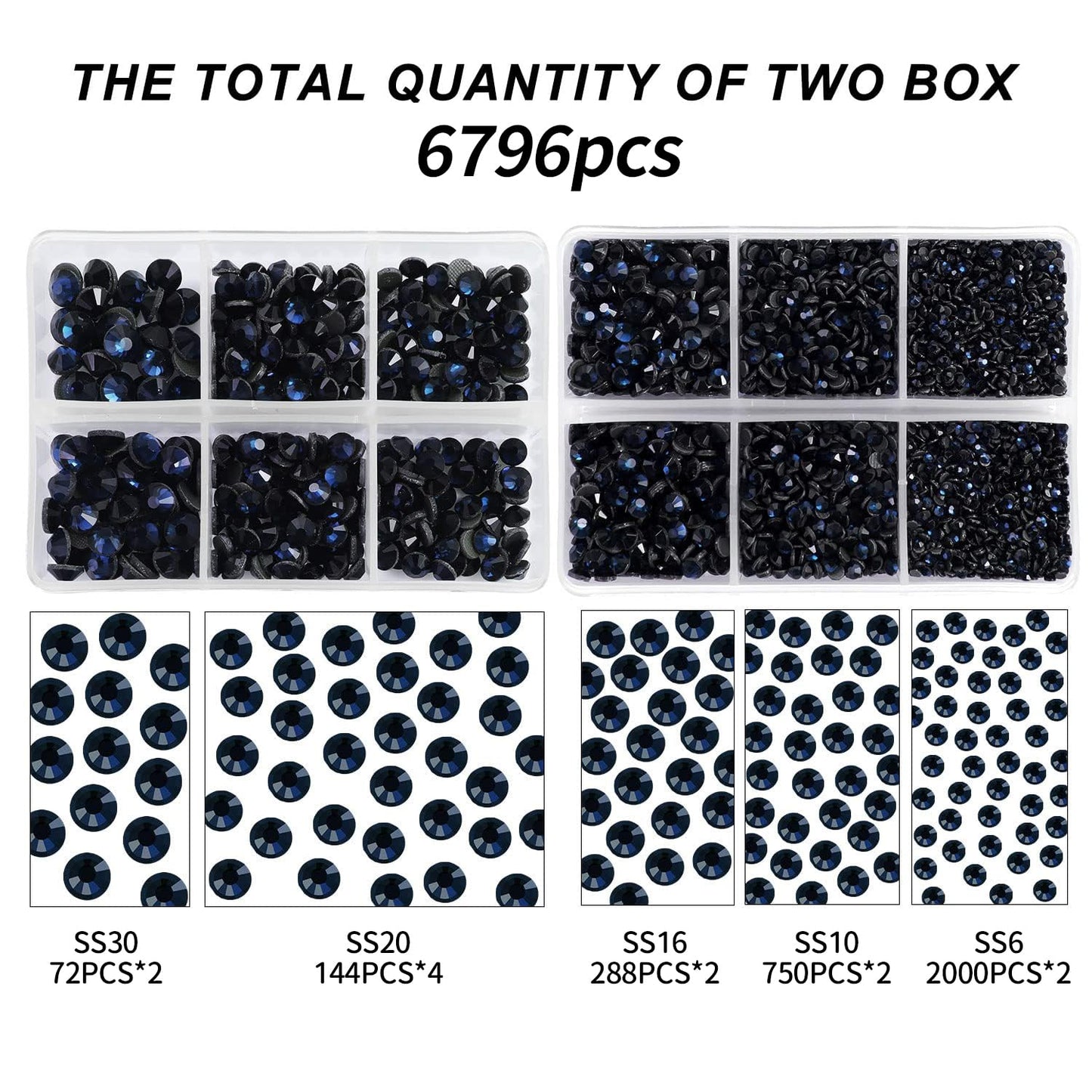 MEIBITE 6796PCS Montana Hotfix Rhinestones Crystal Stones Glass for Fabric Clothes Shirts Sparkly Flat Back Round with Tweezers and Picking Pen (SS6~SS30 Set)