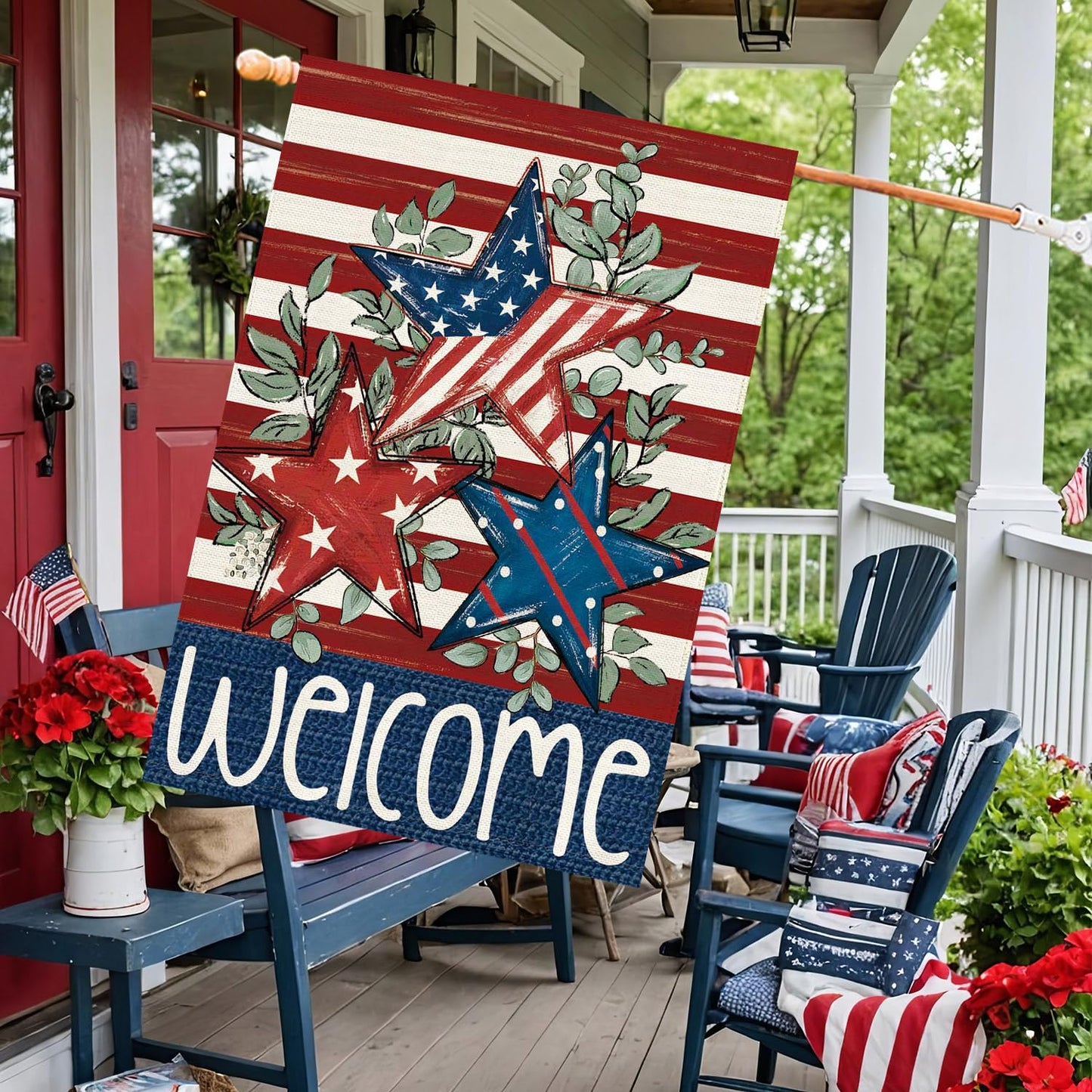 Baccessor 4th of July Patriotic House Flag 28 x 40 Inch Double Sided Burlap Memorial Day Welcome American Stars and Stripes Large Yard Flag Holiday Farmhouse Seasonal Outdoor Outside Decoration