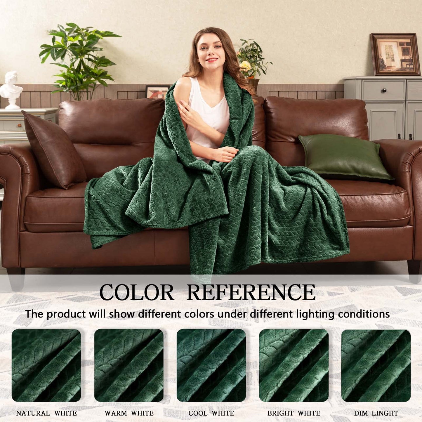 Inhand Fleece Throw Blankets, Super Soft Flannel Cozy Blankets for Adults, Washable Lightweight Blanket for Couch Sofa Bed Office, Warm Plush Blankets for All Season (50"×60", Green)