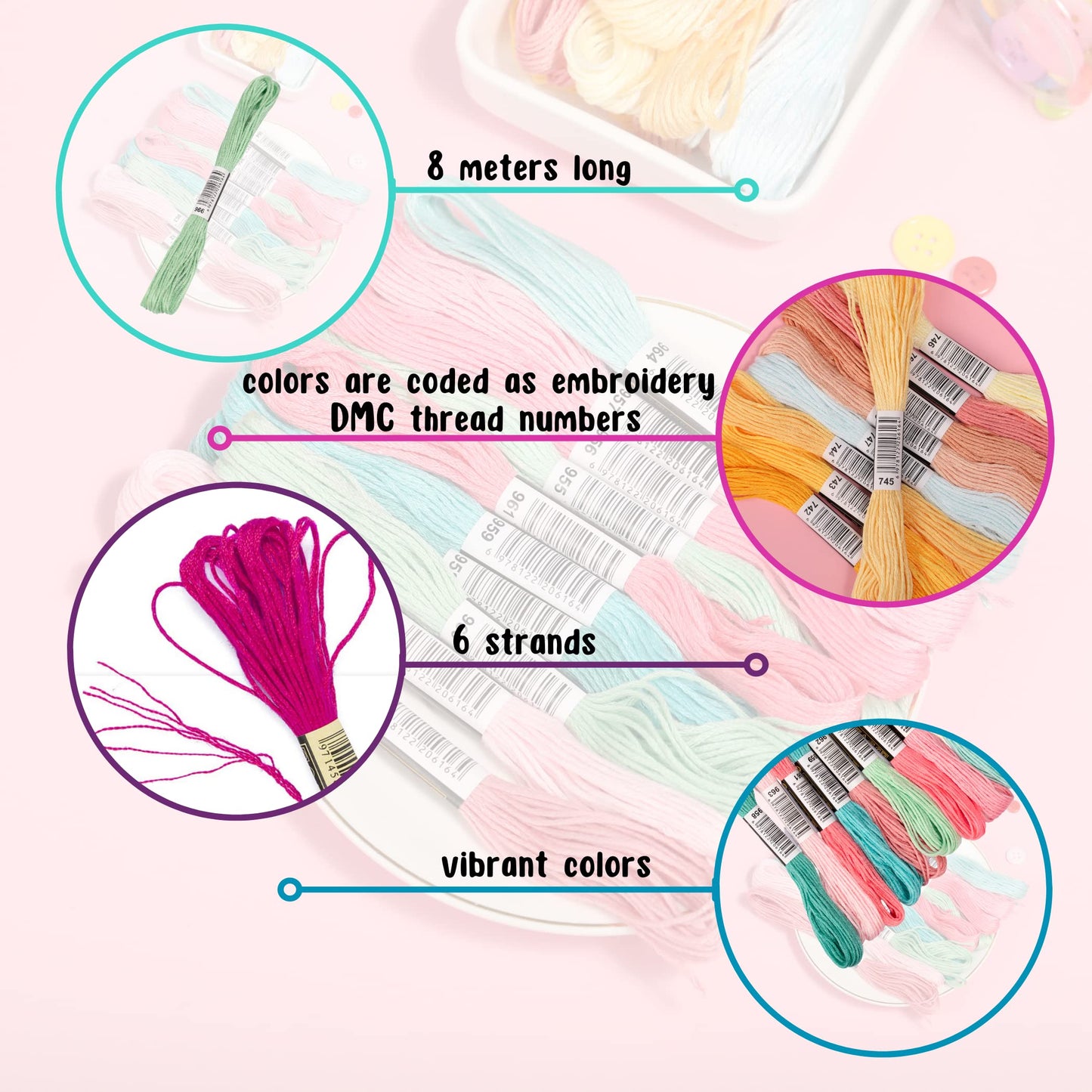 Embroidery Floss | Rainbow Thread for Embroidery, Cross Stitch Thread, Crafting Arts Embroidery Strings Bulk with Needles Plus White and Black Floss（447 Colors）