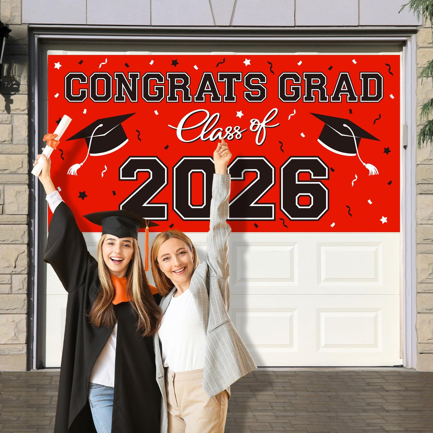 2026 Graduation Party Plastic Backdrop - 65" x 32.7" Congrats Grad Banner in Red, Large Class of 2026 Decorations, Photography & Grad Party Supplies