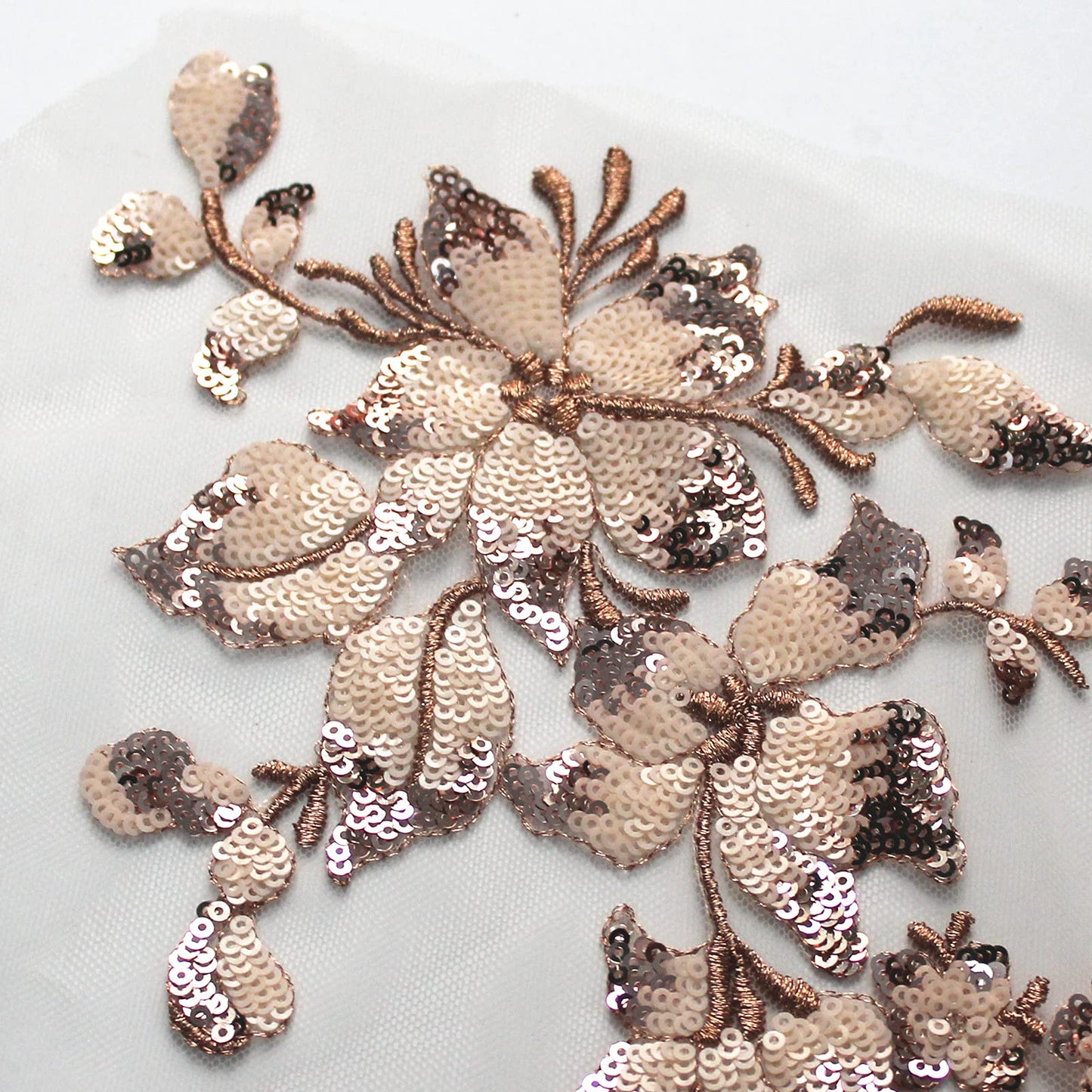 SUNMOVE Embroidery Sequin Lace Applique Sewing Flower Fabric Collar Patch for Wedding Gown Dress Bridal DIY Crafts(Champagne)