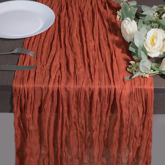 Snowkingdom 13Ft Terracotta Cheesecloth Table Runner, 160inch Long Rust Cheese Cloth Boho Gauze Runner for Wedding Bridal Shower Rustic Sheer Fall Thanksgiving Table Decorations