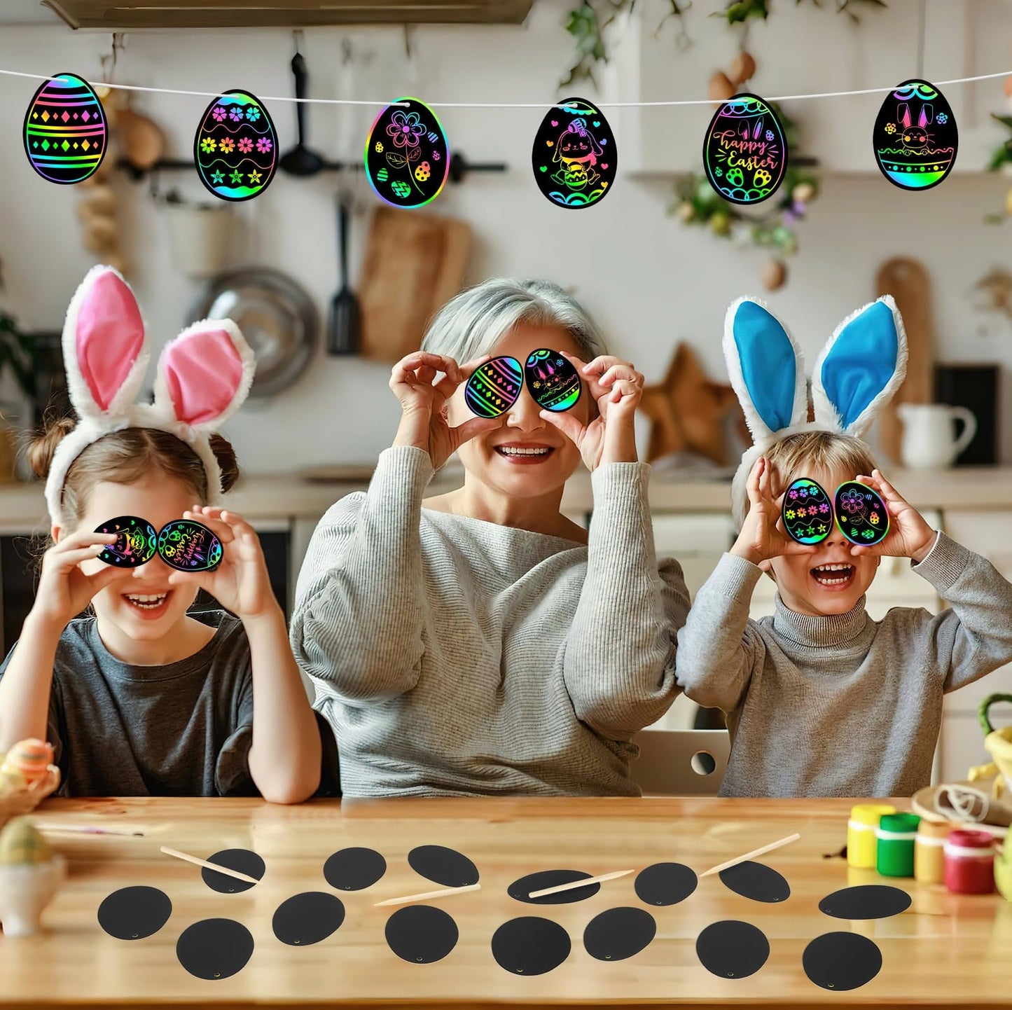 36 PCS Easter Egg Scratch Art for Kids, Rainbow Magic Scratch Paper Easter Crafts for Kids Gifts School Classroom Activities Project Party Favors Basket Fillers