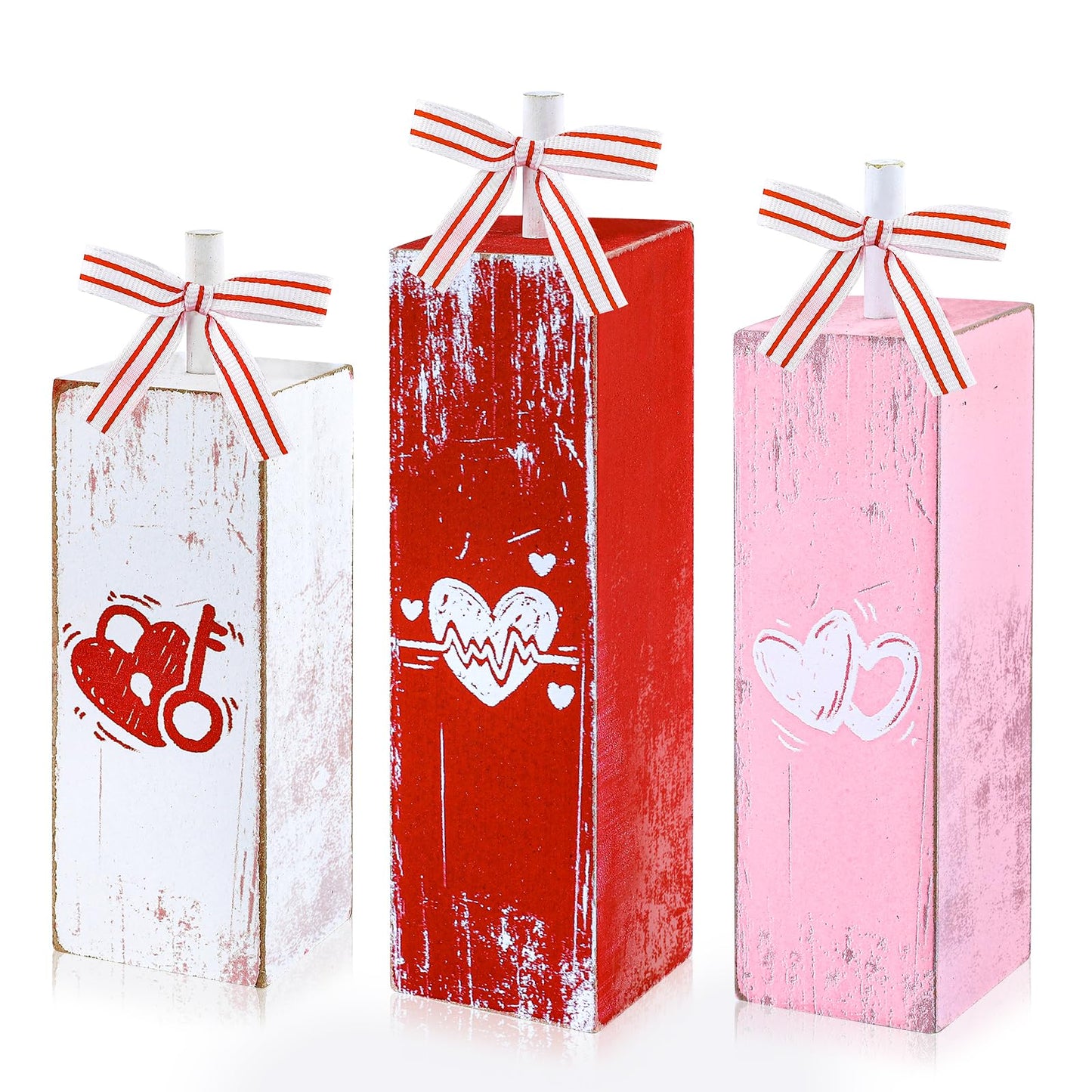 3 PCS Heart Table Block Sign Love Wooden Tiered Tray Decor Tabletop Decor Heart Rustic Farmhouse Centerpieces for Wedding Home Party Decor