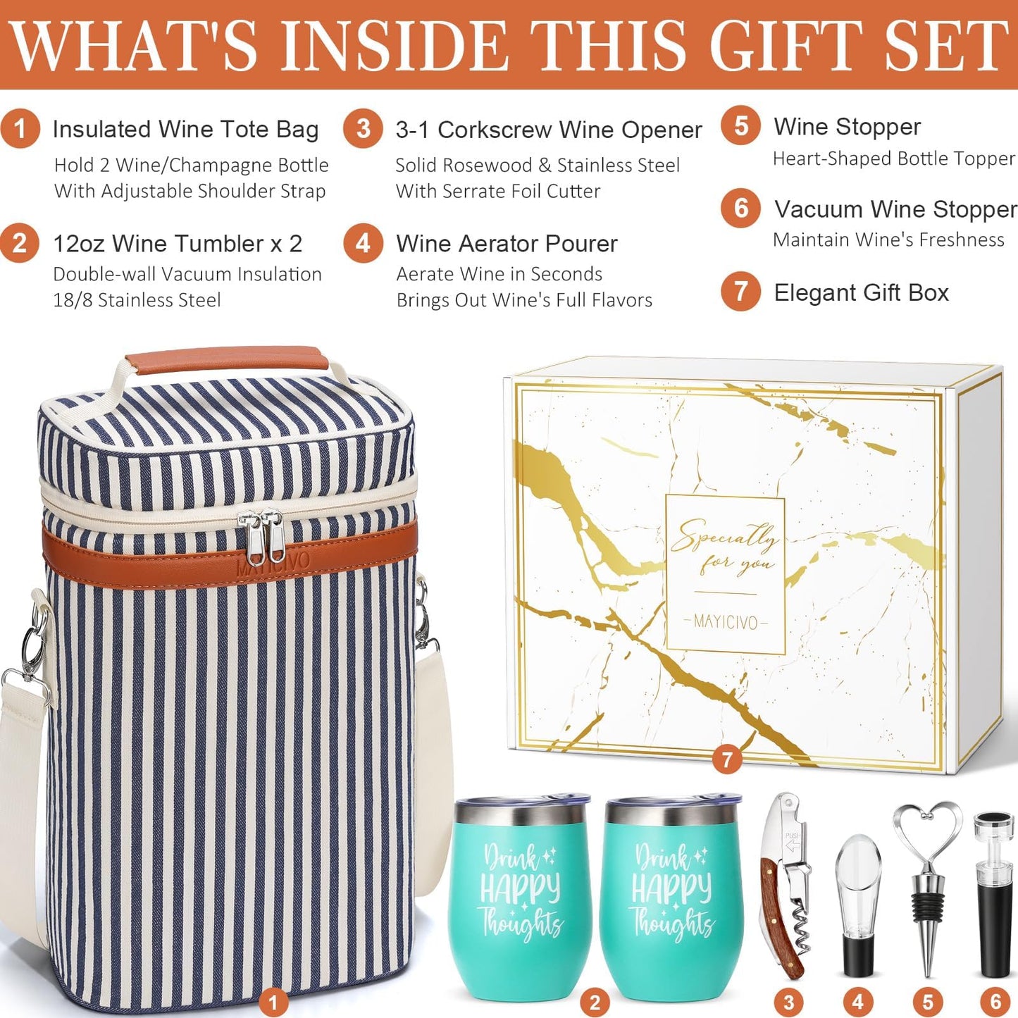 Birthday Gifts for Women Men - Mothers Day Wine Gift Baskets For Woman Mom, Her, Women, Friend, Wine Lovers, Self Care Package, Insulated Wines Tote Bag Carrier w/ Tumblers & Wines Accessories Set