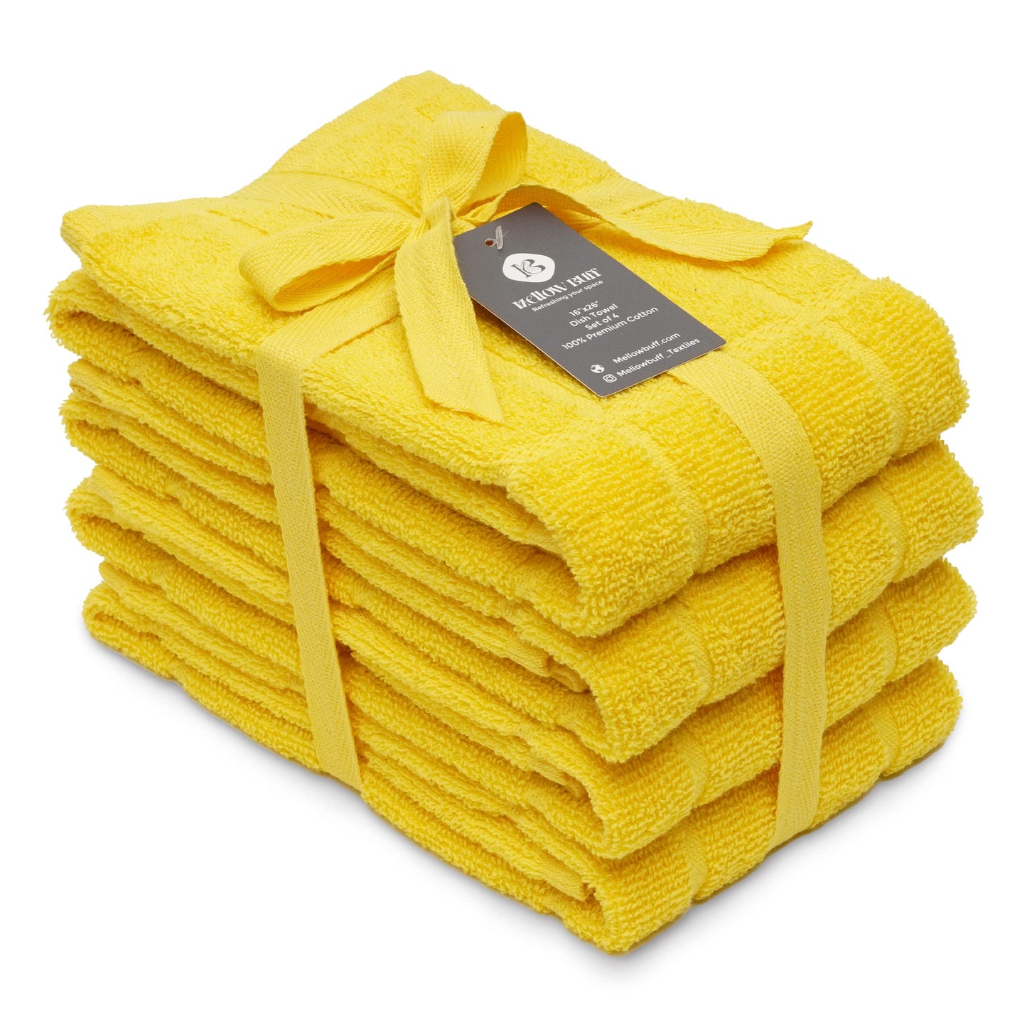 100% Cotton Terry Dish Towels, 4 Pack Plain, 16 x26 Inches, Super Soft and Absorbent Kitchen Towels, Perfect for Kitchen Cleaning and Dish Washing | Yellow