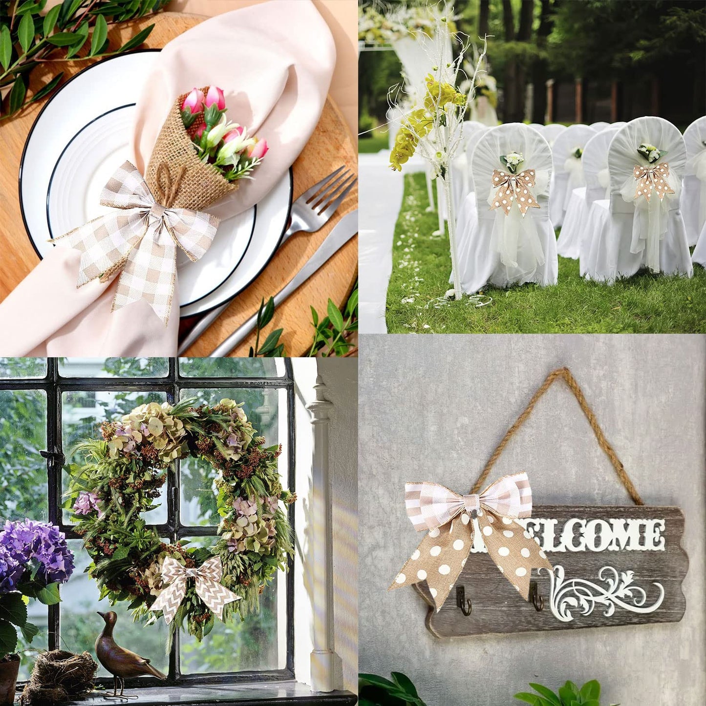 3 Rolls Burlap Wired Ribbons 15 Yards Stripe Dot Buffalo Plaid Pattern Wrapping Gingham Grosgrain Ribbon for DIY Crafts Party Home Decoration, 2.5 Inch x 15 Yards