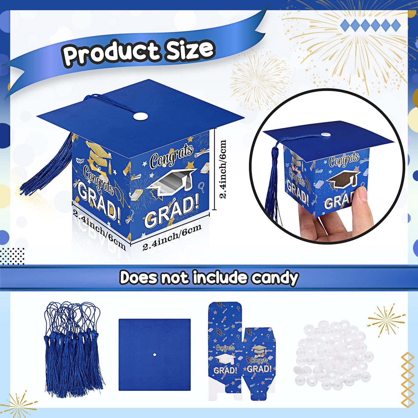 Pajean 30 Pcs Graduation Cap Candy Gift Box Grad Hat Gift Box Treat Boxes with Tassels Graduation Party Favors for Guests Class of 2026 Decorations(Blue)