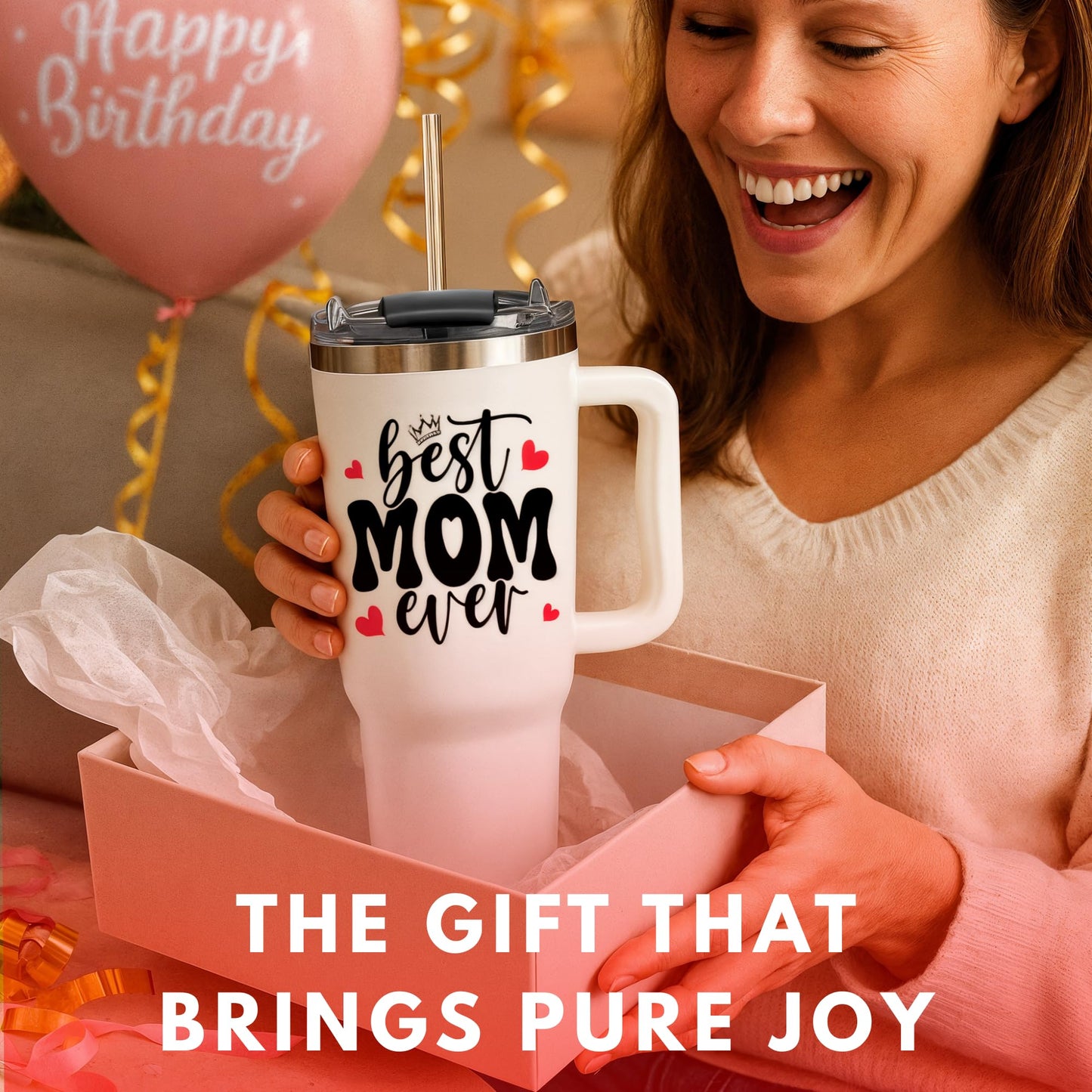 Mothers Day Gifts For Mom - Best Mom Ever Tumbler With Handle 40oz, Mommy Coffee Mug, Mama Tumblers, Momma Gift Ideas, Funny Birthday Present For Her, Cute Mother Day Gift Tumbler, Mom Cup