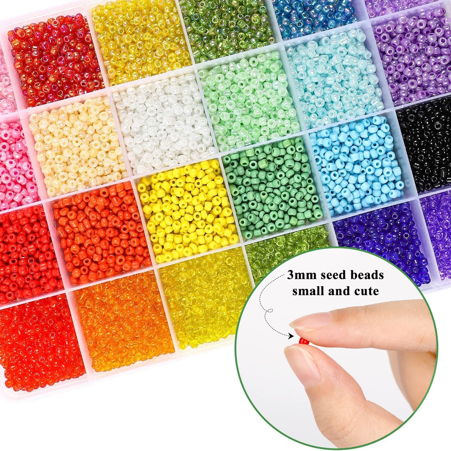 DICOBD 12000pcs 3mm Glass Seed Beads for Bracelets Making Kit with Letter Alphabet Beads, Friendship Bracelet Kits 8/0 Craft Bead for Jewelry Making Necklaces and Key Chains with 2 Rolls of Cord