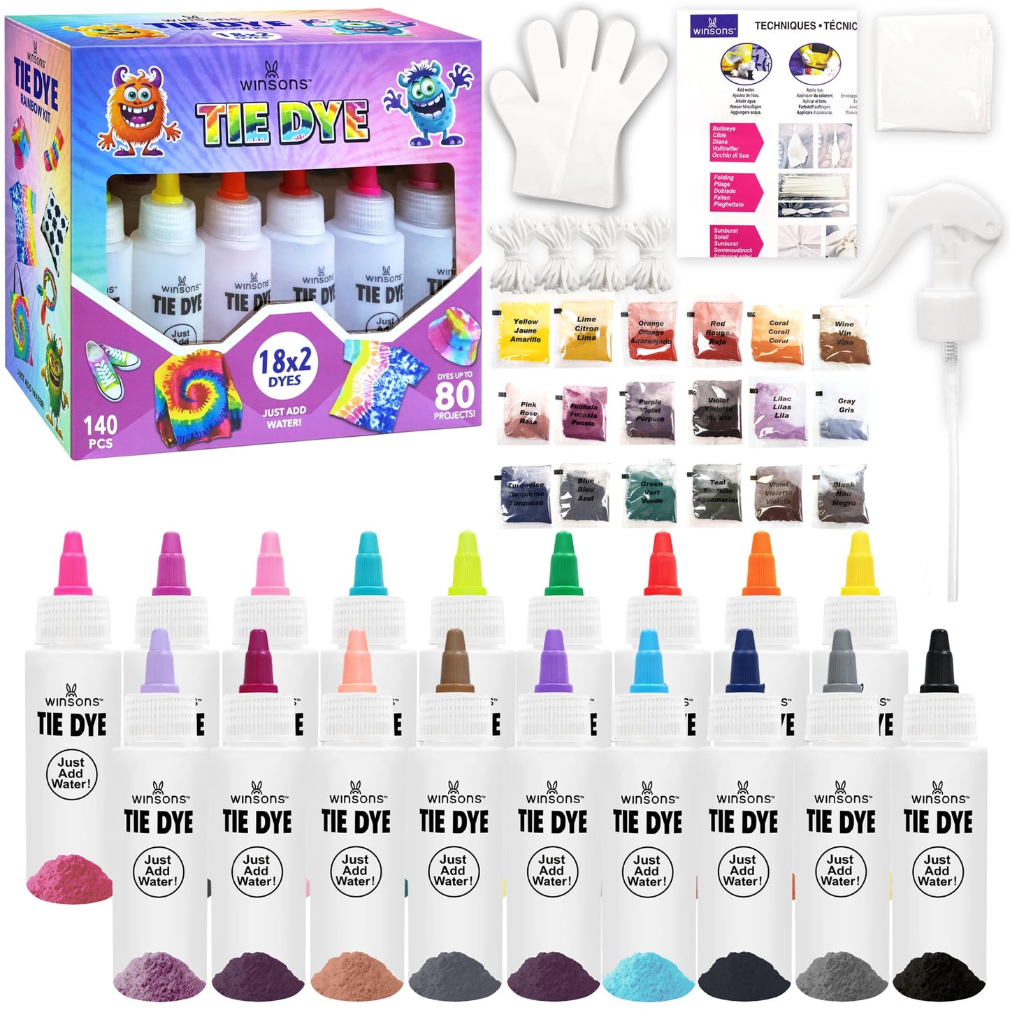 Tie Dye Kit, Tie Dye Set for Kids, 18 Vibrant Colors Pre-Filled Tye Dye Bottles, Non Toxic Permanent Fabric Dye Art Set, Easy DIY Fabric Art - Create Fun