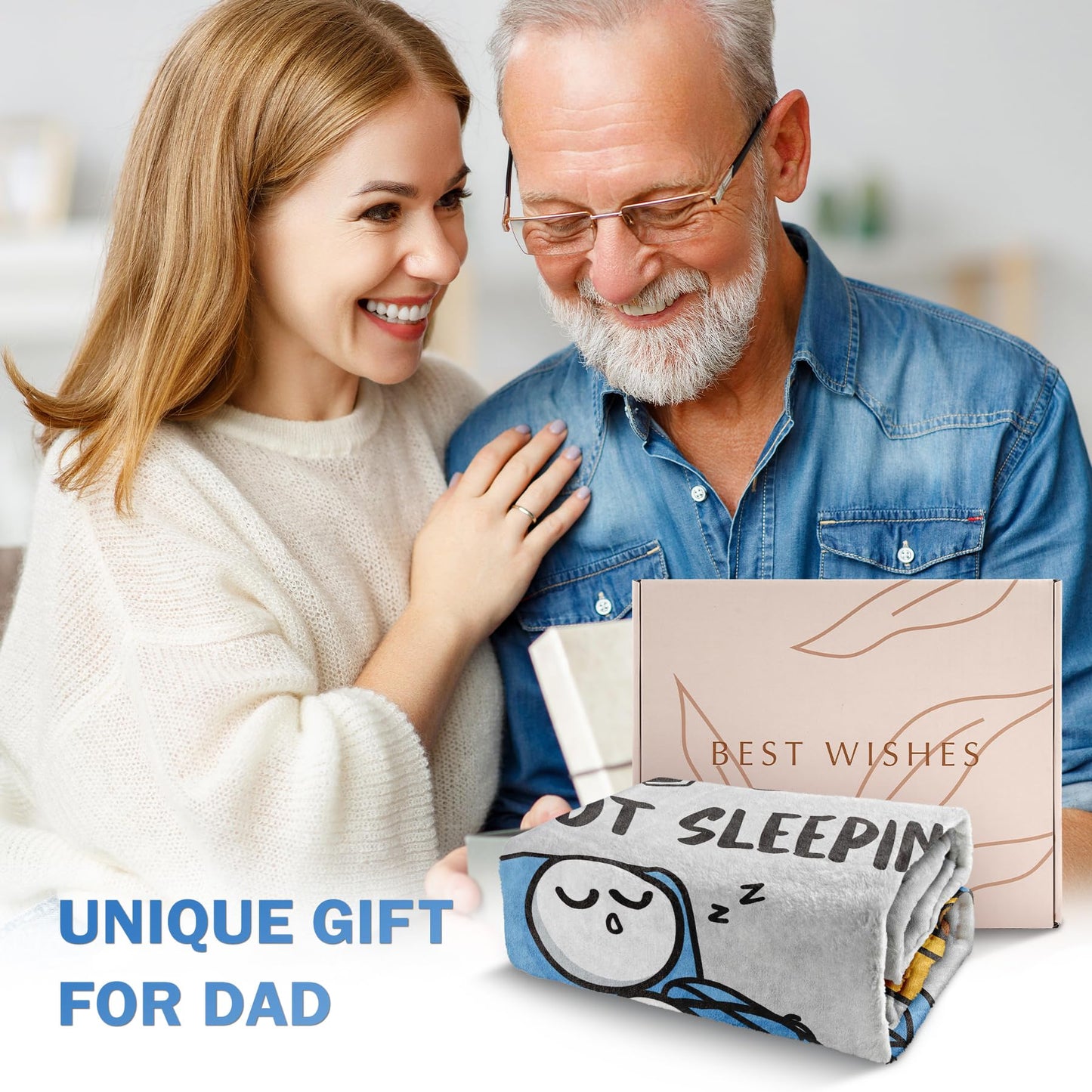 GoMelley Funny Fathers Day Birthday Gift for Dad Husband, Dad is Not Sleeping Blanket, Dads Gifts from Daughter Son, Super Soft Throws Blanket for Couch and Napping, 60" x 50" (Gray)