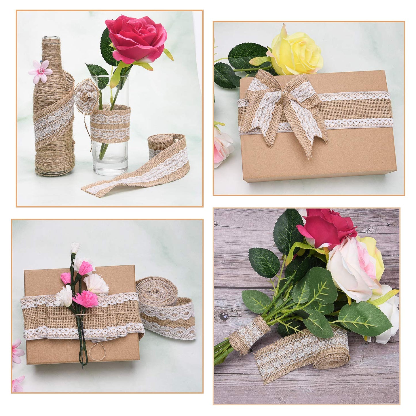 Livder 11 Yards Natural Burlap Ribbon Roll with White Lace and 109 Yard Jute Twine for DIY Home Decoration and Gift Wrap