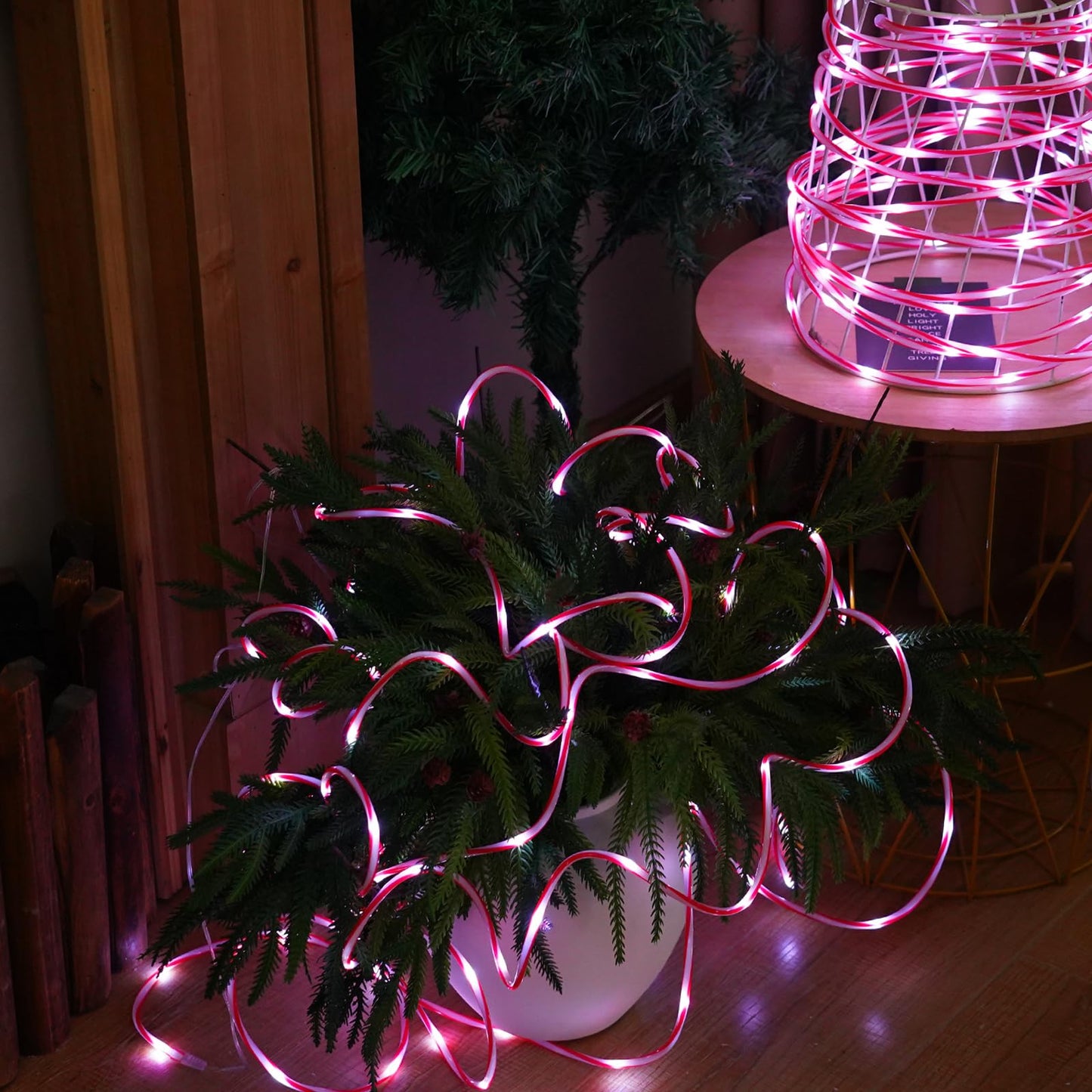 Solar Christmas Candy Cane Rope Lights, 2 Packs Each 33ft 100 LED Red & White Solar Rope Light Outdoor Waterproof Decorations String Tube Lights