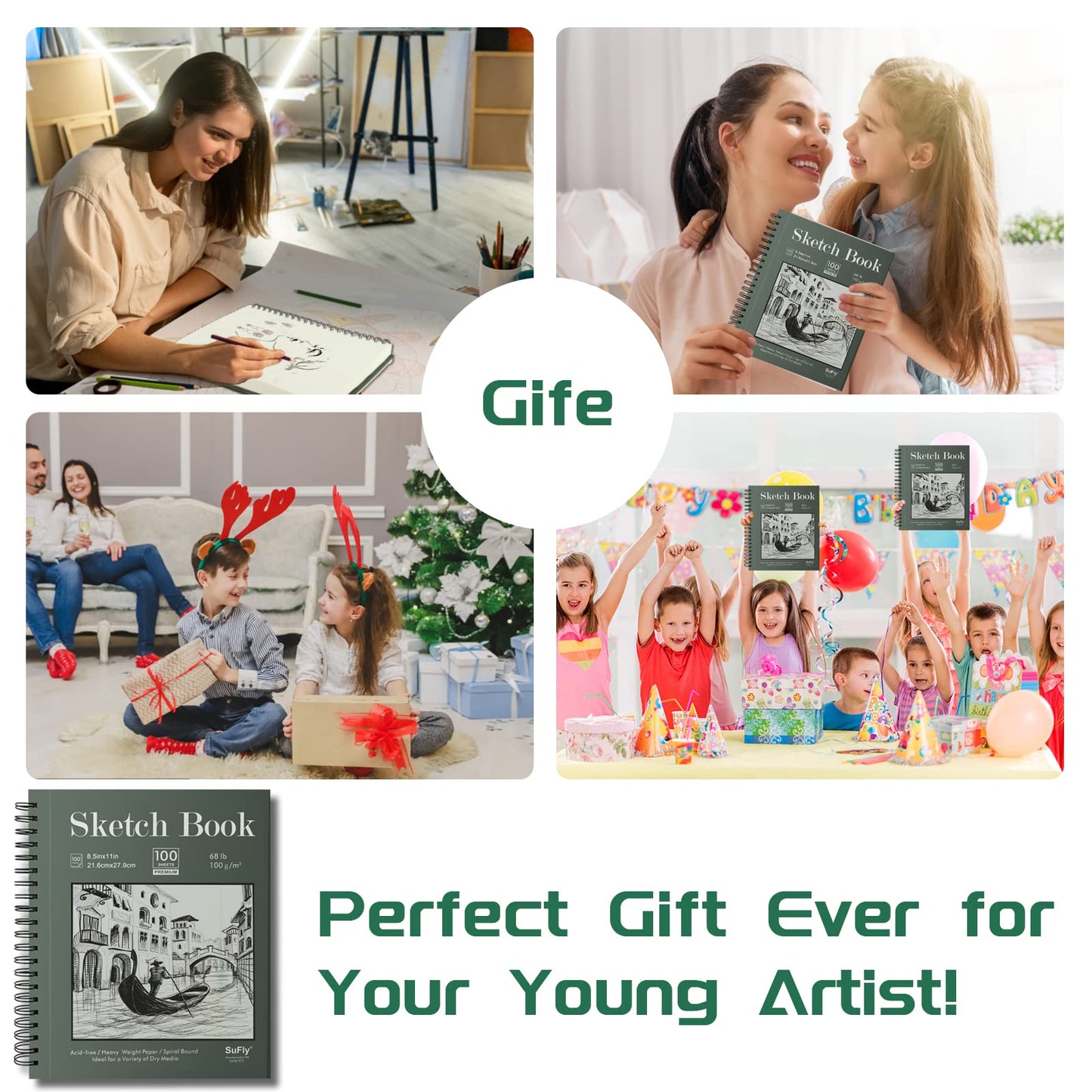 Sketch Book 5.5 X 8.5 inch, Artist Sketch Pad (Pack of 3), 300 Sheets (68lb/100gsm) Spiral Bound Sketchbook, 100 Sheets Each, Acid Free Drawing Paper, Suitable for Adults & Teens