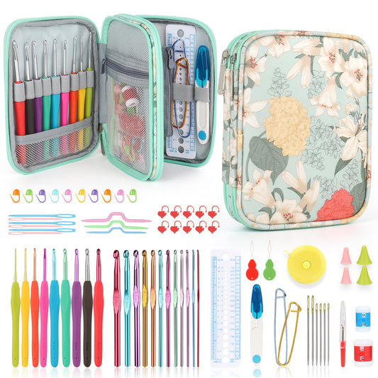 Katech Crochet Hooks Set with Crochet Case, 73 pcs Knitting Accessories Ergonomic Crochet Hook for Making Bag, Glovers, Sock, Colorful Soft Handle Knitting Needles Kits DIY Hand Tool