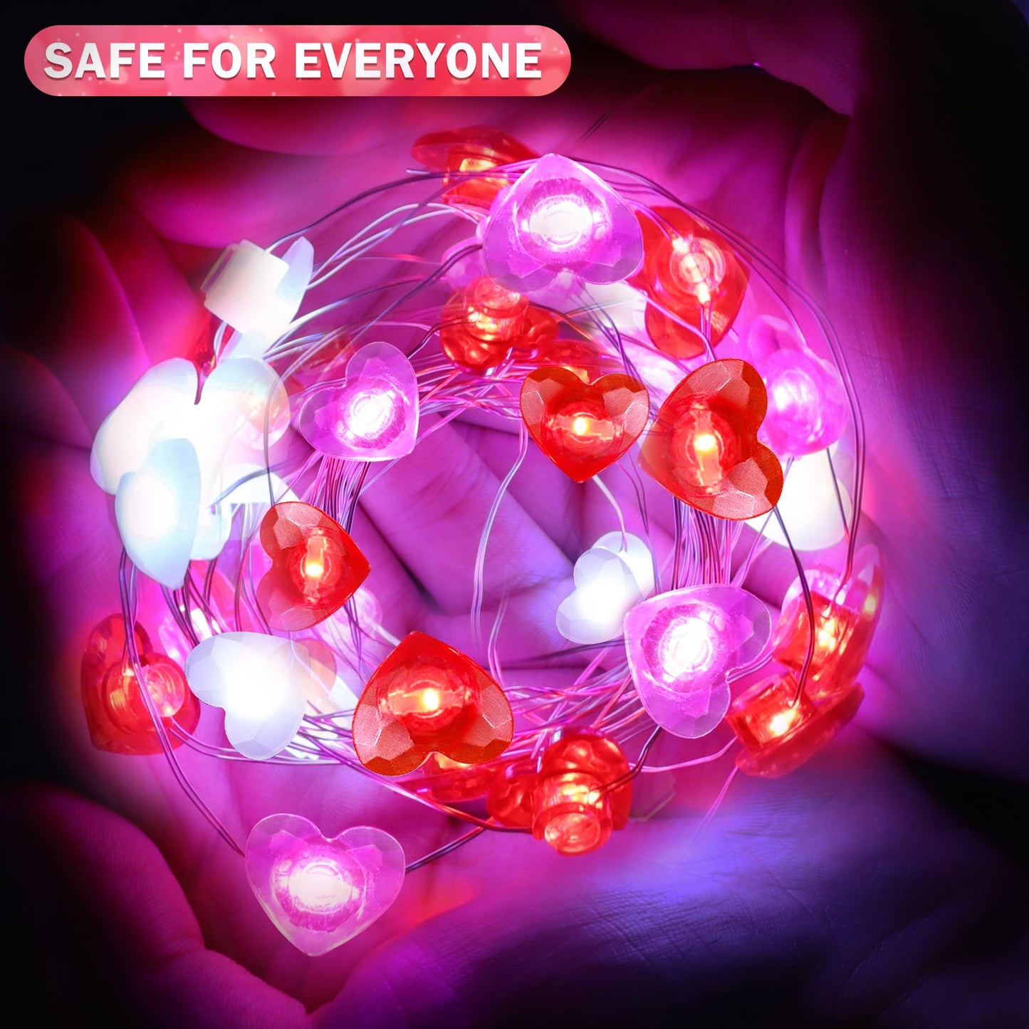 2 Pack Valentines Day Decor 20FT 60 LED Heart Twinkle Fairy Lights Battery Operated, 8 Modes Romantic Red Pink White Heart String Lights Valentines Decorations for Home Party Bedroom Wedding