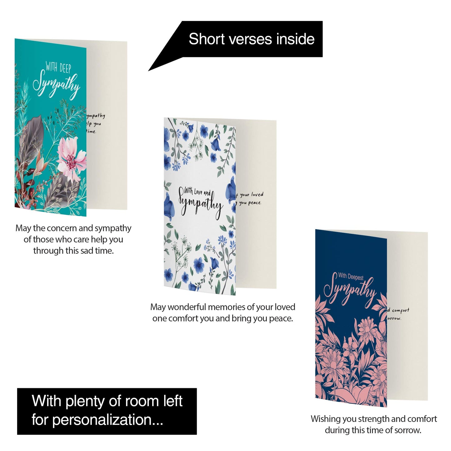 30 Unique Sympathy Cards With Greetings Inside. 30 Different, Large Greeting Cards With Envelopes and Matching Sealing Stickers. Includes Sturdy Storage Box.