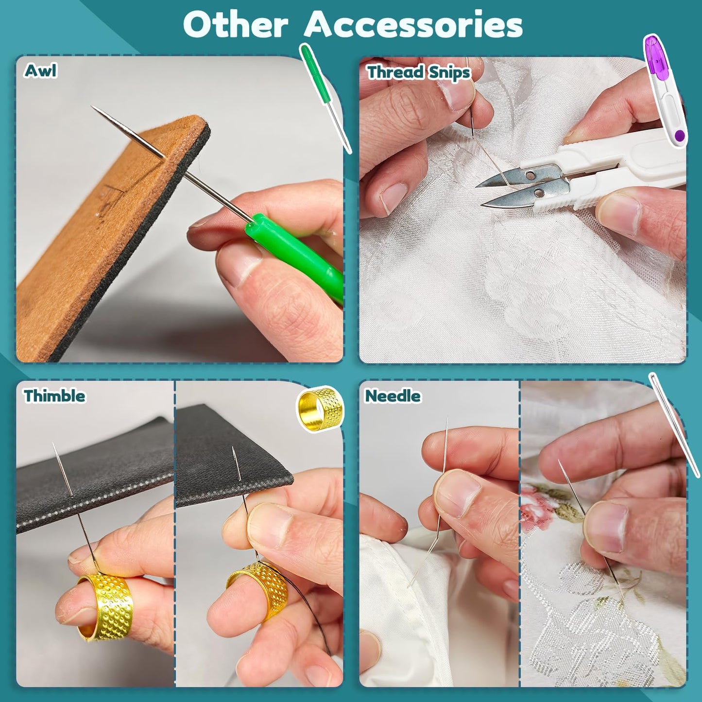 33 Pcs Sewing Tool Kit - with Automatic Needle Threader/Fish Mouth Easy Threader/Gourd and Thumb Shaped Simple Threader/Seam Rippers/Thread Snips/Drawstring Threaders/Awl/Thimbles/Needles