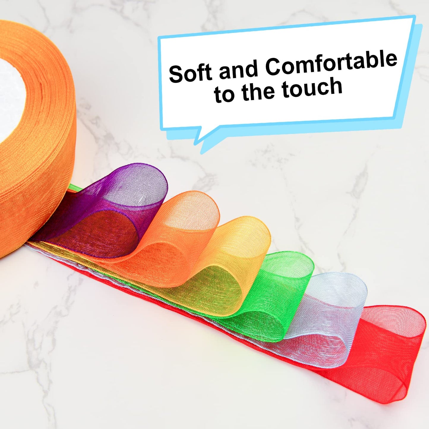 6 Rolls Organza Ribbon Sheer Chiffon Ribbon Transparent Chiffon Ribbons for Christmas Valentine's Day Gift Wedding Birthday Bouquet Garland Bow Making (25 Yards x 6 Rolls, Rainbow Series)