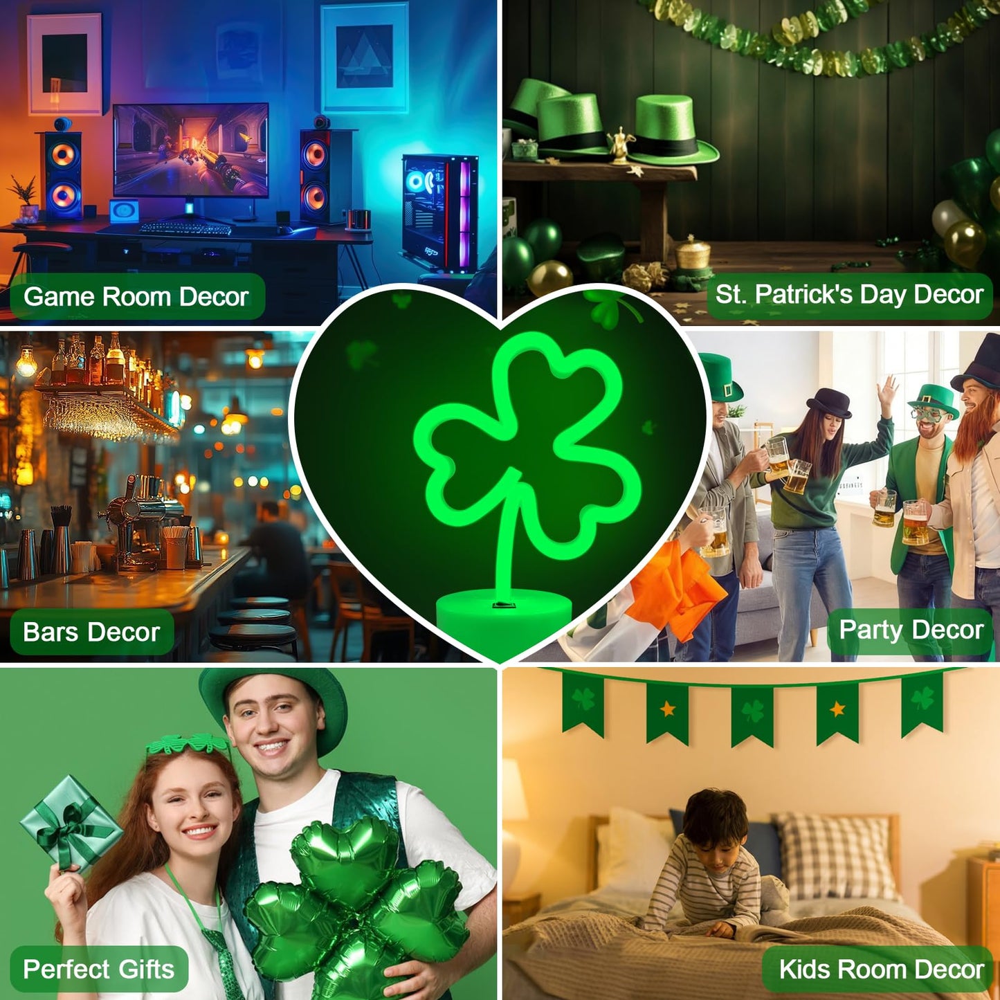 2 Pack Clover Neon Signs, LED Lights Battery Operated or USB Powered Decoration Lamp, Neon Lights Decor for St. Patrick's Day Gifts, Wedding, Party, Room Decor(Clover)