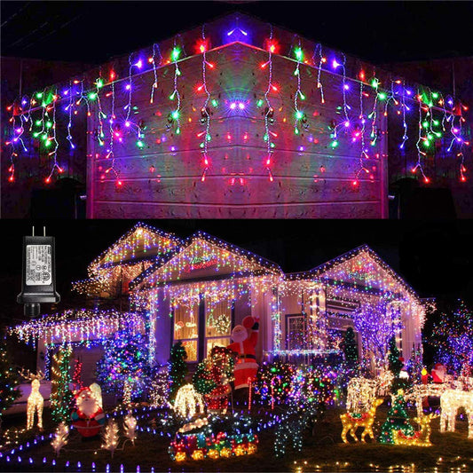 Icicle Christmas Lights, 432 LED 35.4ft 8 Modes Low Voltage Icicle String Lights with 72 Drops, Window Curtain Fairy Lights for Xmas, Eaves, Wedding, Garden, Outdoor, Indoor Decor (Multicolor)